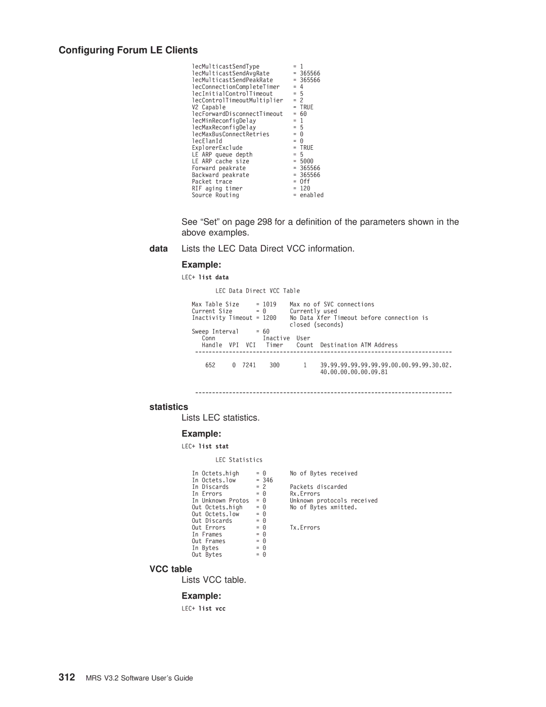 IBM SC30-3681-08 manual Statistics, Lists LEC statistics, Lists VCC table 