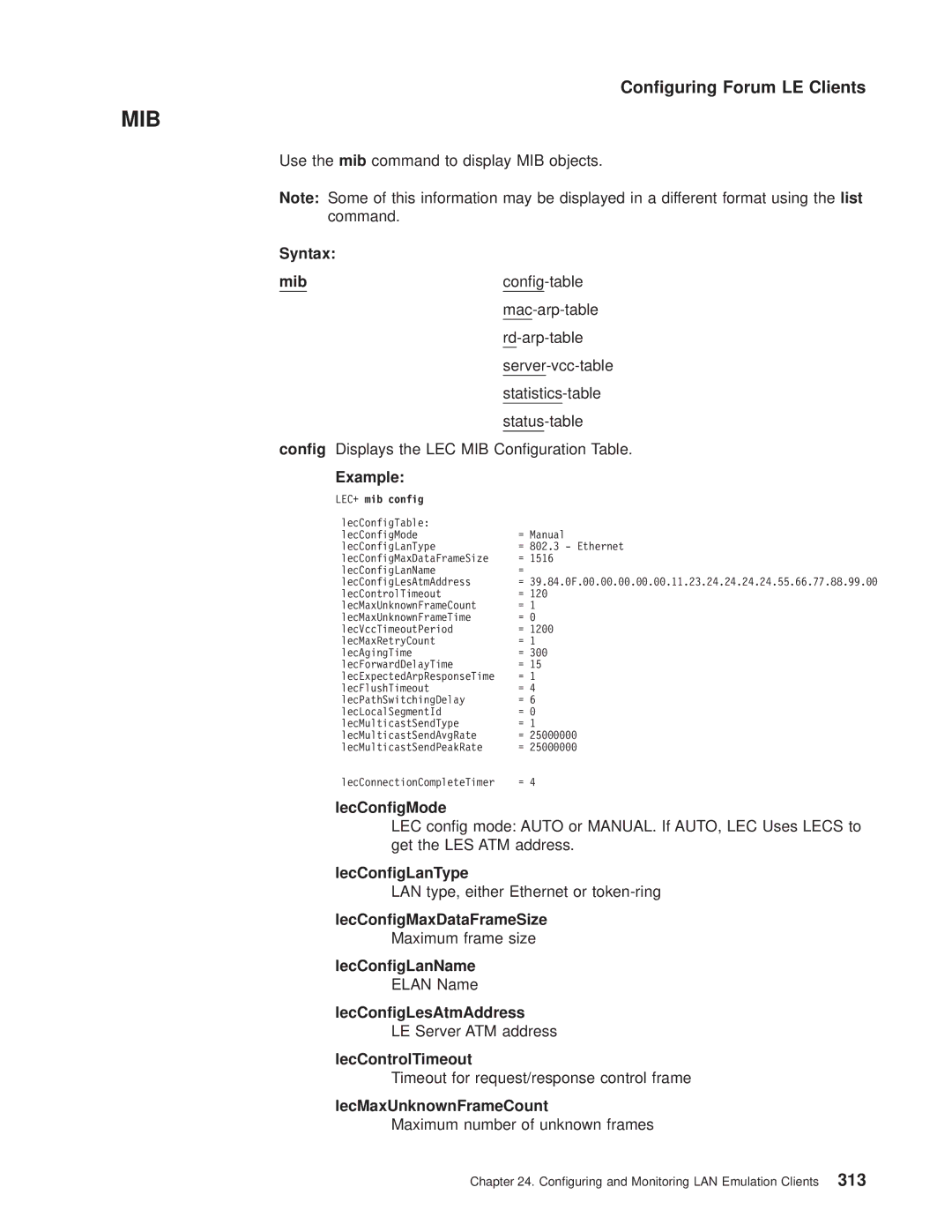 IBM SC30-3681-08 Syntax Mib, LecCongMode, LecCongLanType, LecCongMaxDataFrameSize, LecCongLanName, LecCongLesAtmAddress 