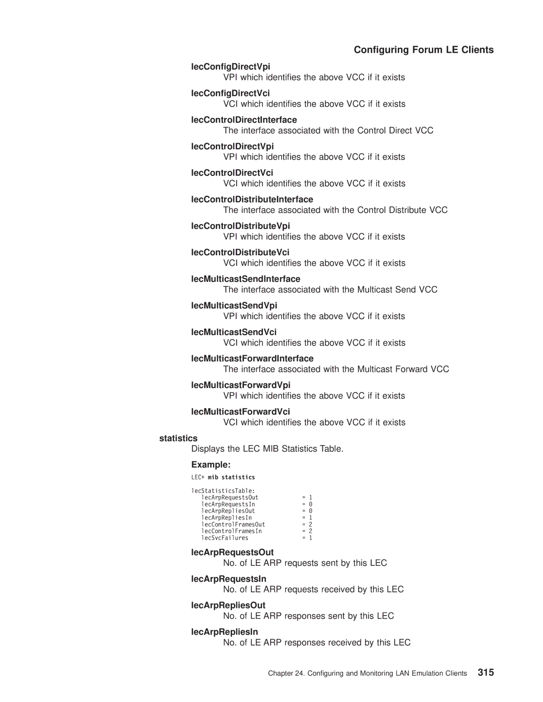 IBM SC30-3681-08 LecCongDirectVpi, LecCongDirectVci, LecControlDirectInterface, LecControlDirectVpi, LecControlDirectVci 