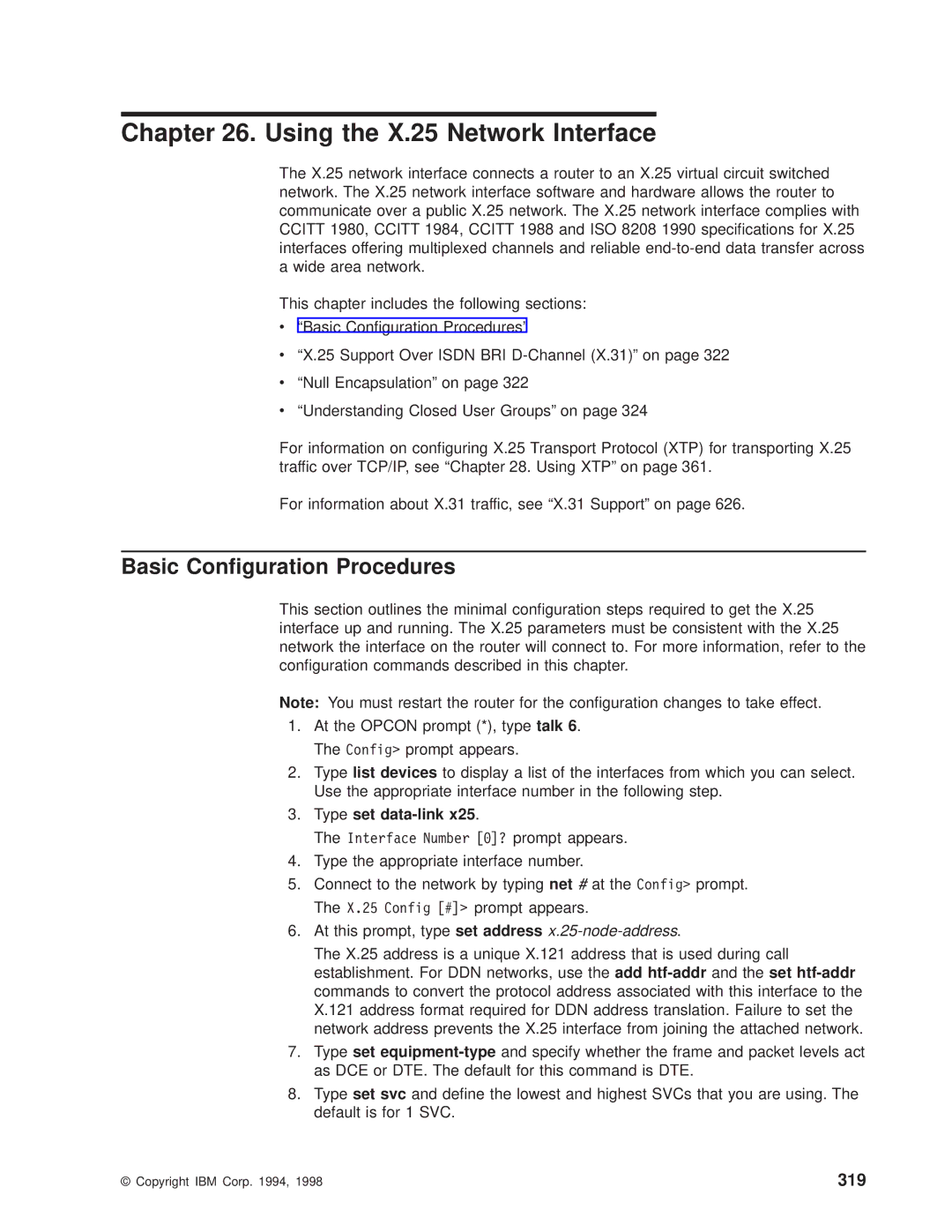 IBM SC30-3681-08 manual Using the X.25 Network Interface, Basic Conguration Procedures, 319, Type set data-link 