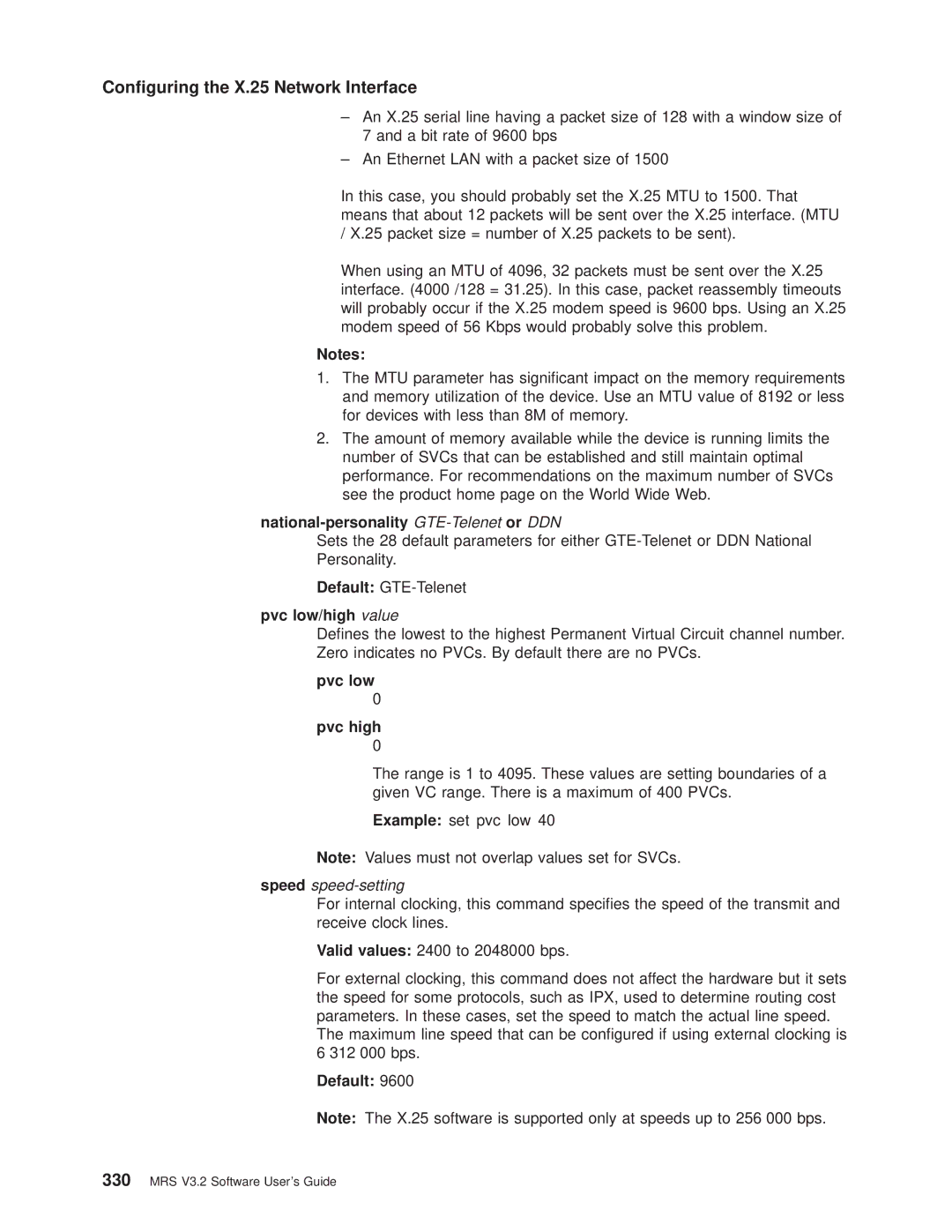 IBM SC30-3681-08 manual National-personality GTE-Telenetor DDN, Pvc low/high value, Pvc low Pvc high, Speed speed-setting 