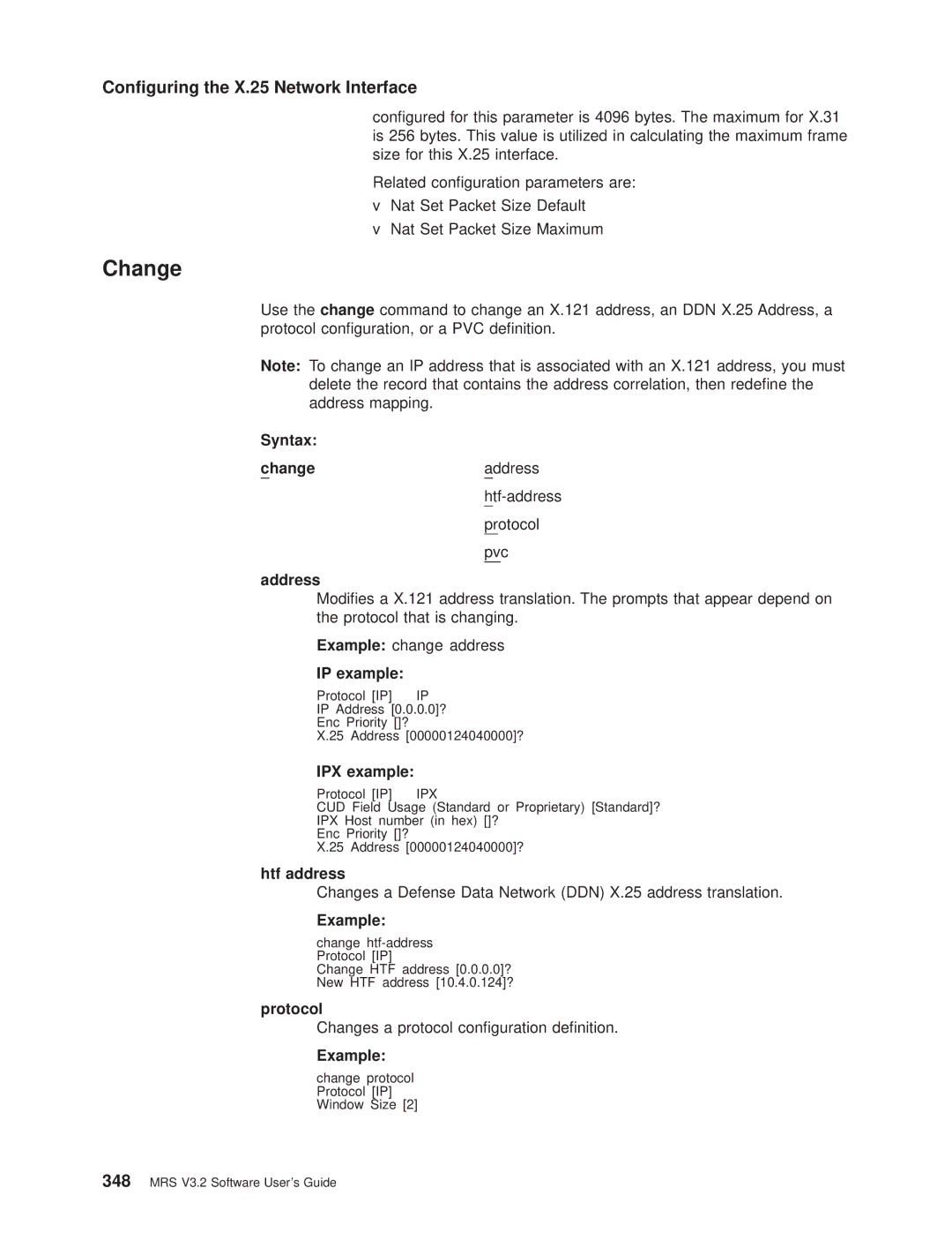 IBM SC30-3681-08 Syntax Changeaddress, Htf-address Protocol Pvc, Htf address, Changes a protocol conguration denition 