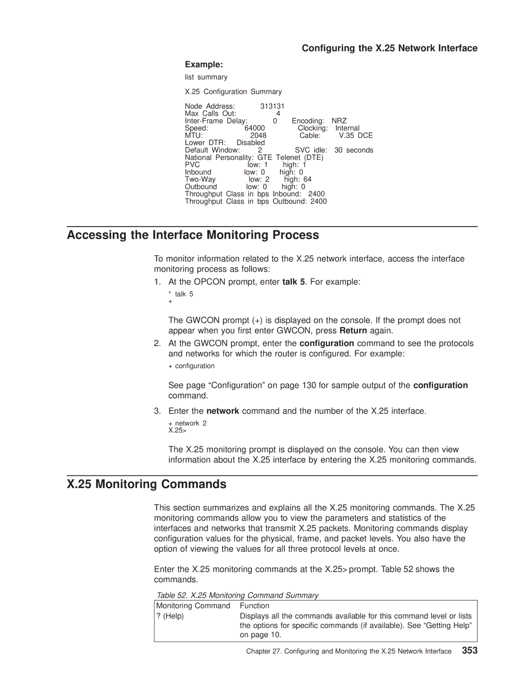 IBM SC30-3681-08 manual Monitoring Commands, Monitoring Command Summary, Example list summary 