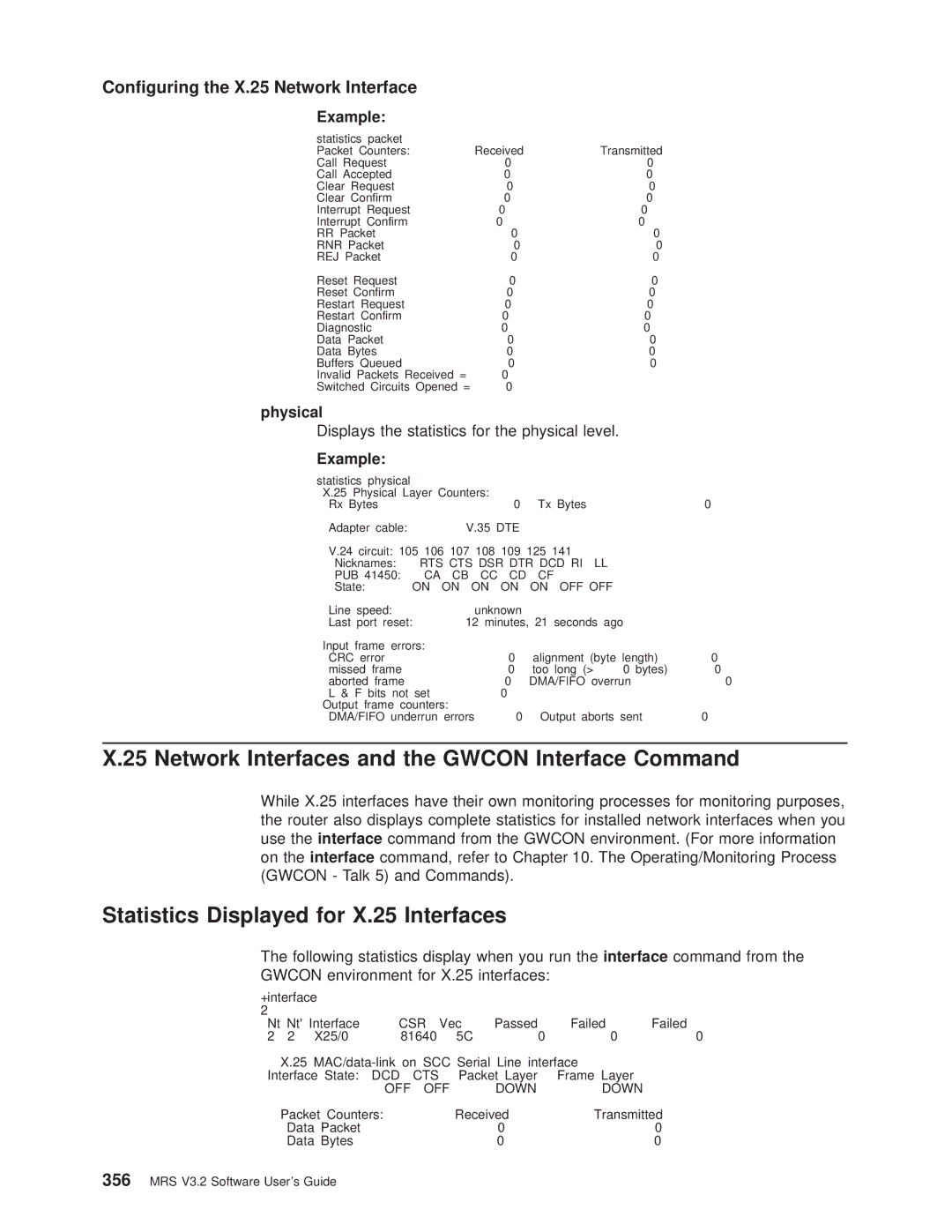 IBM SC30-3681-08 Statistics Displayed for X.25 Interfaces, Displays the statistics for the physical level, +interface 