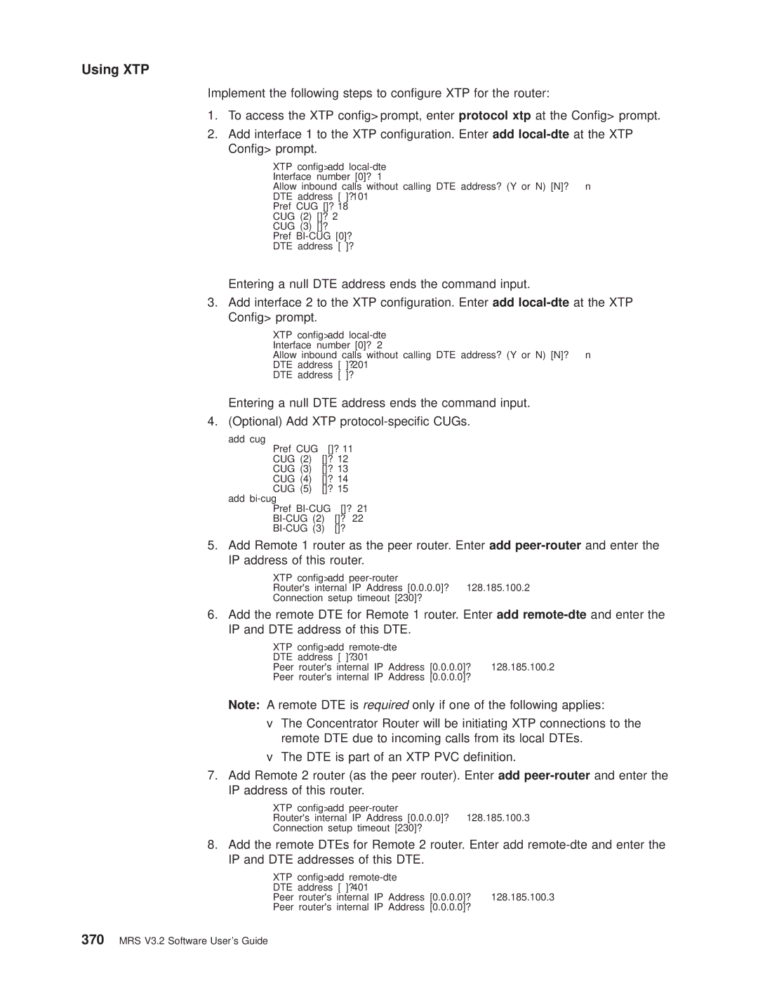 IBM SC30-3681-08 manual Add cug, Add bi-cug, XTP configadd peer-router, XTP configadd remote-dte 