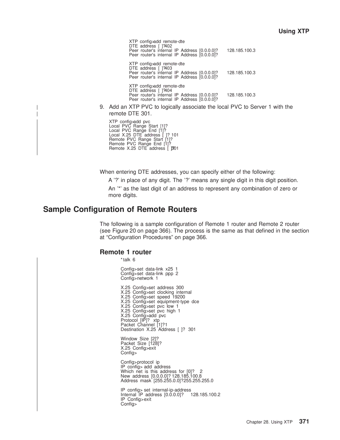 IBM SC30-3681-08 manual Sample Conguration of Remote Routers, Remote 1 router, Remote DTE, More digits 