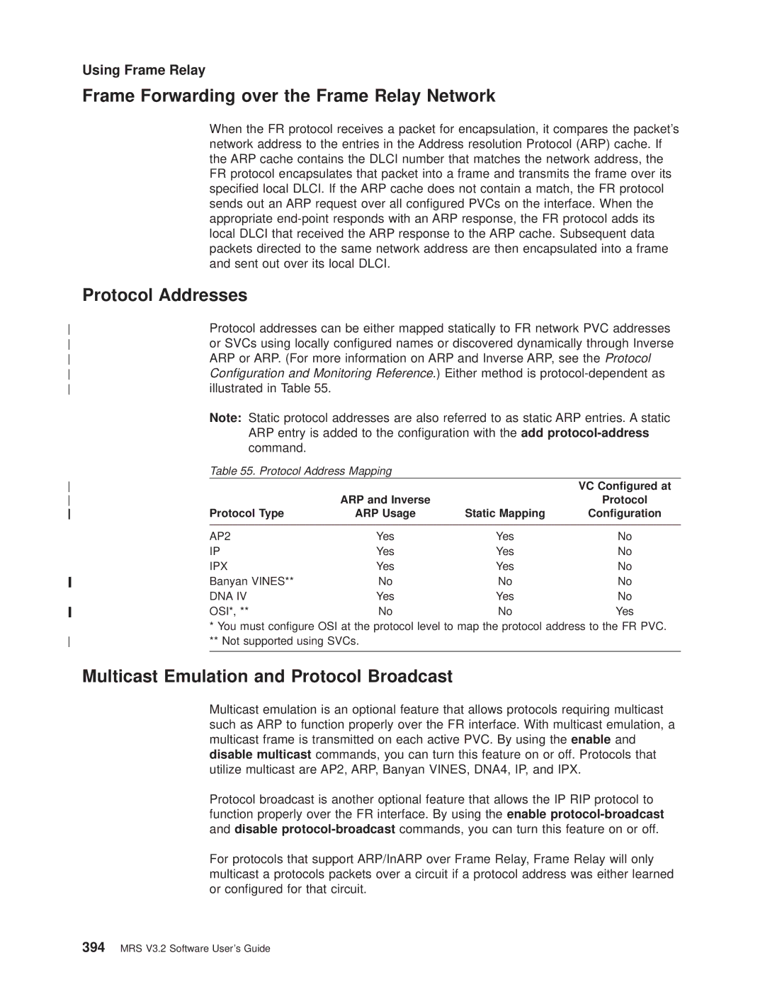 IBM SC30-3681-08 manual Frame Forwarding over the Frame Relay Network, Protocol Addresses, Protocol Address Mapping 