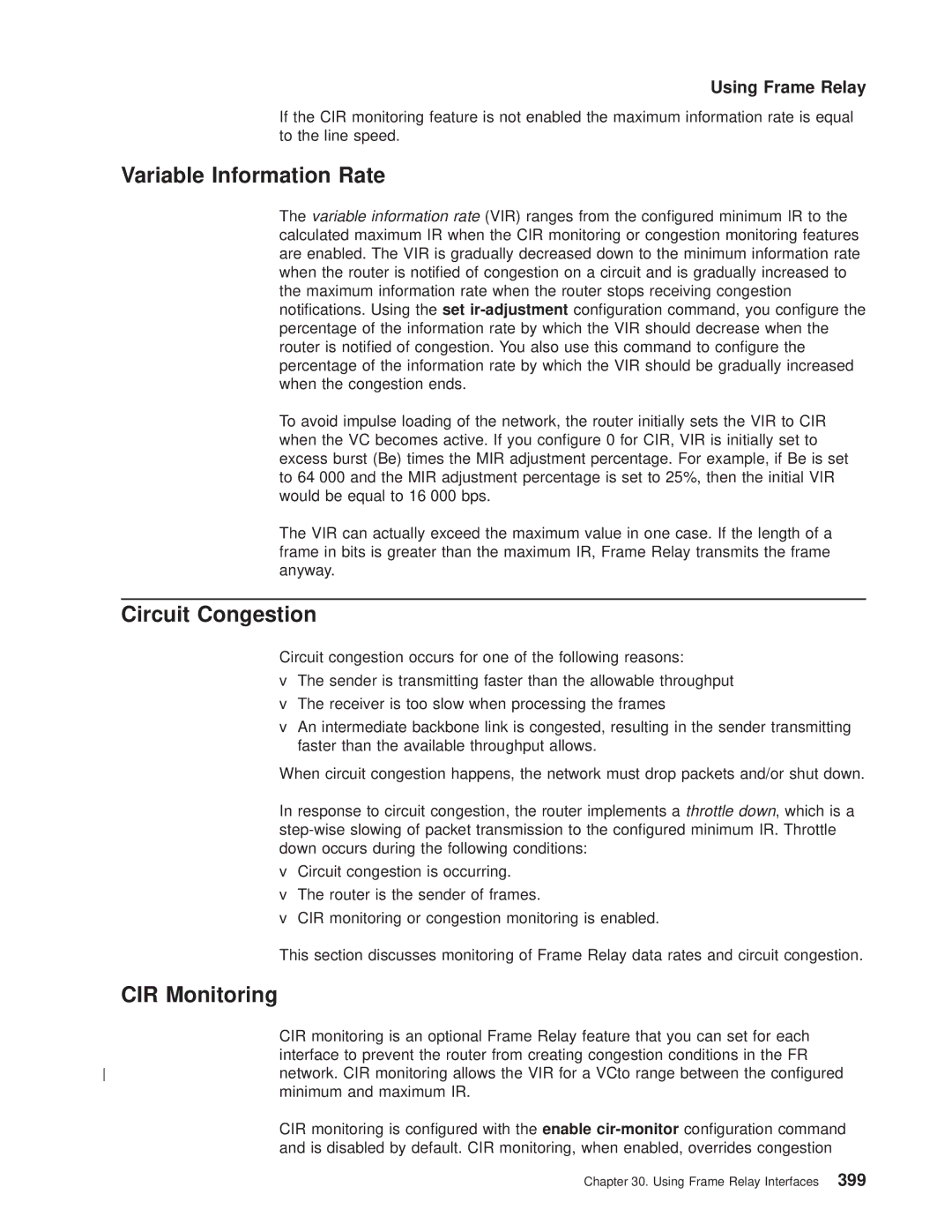 IBM SC30-3681-08 manual Variable Information Rate, Circuit Congestion, CIR Monitoring 