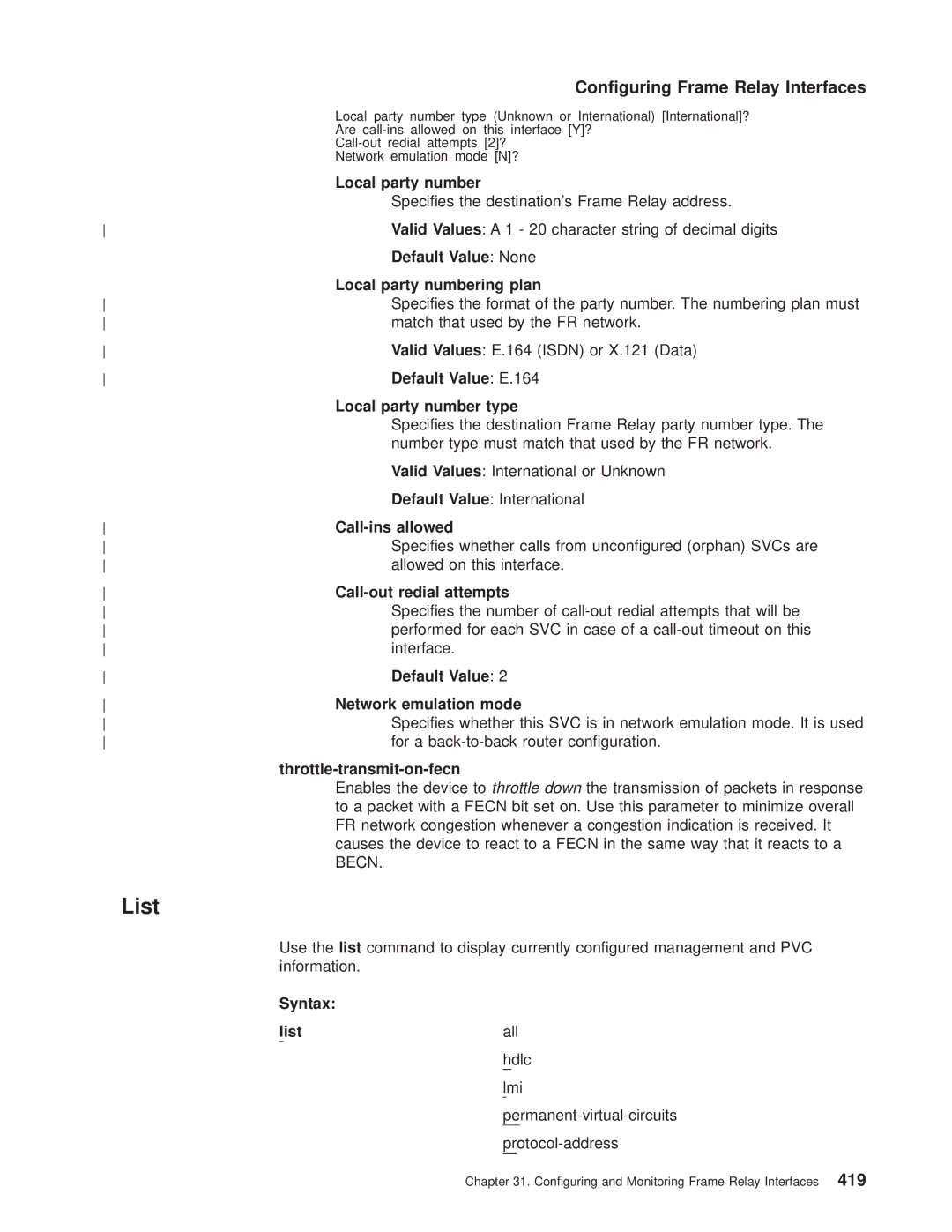 IBM SC30-3681-08 manual Local party numbering plan, Local party number type, Call-ins allowed, Call-out redial attempts 