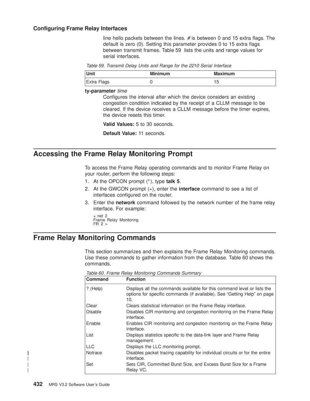 IBM SC30-3681-08 manual Accessing the Frame Relay Monitoring Prompt, Frame Relay Monitoring Commands, Ty-parameter time 