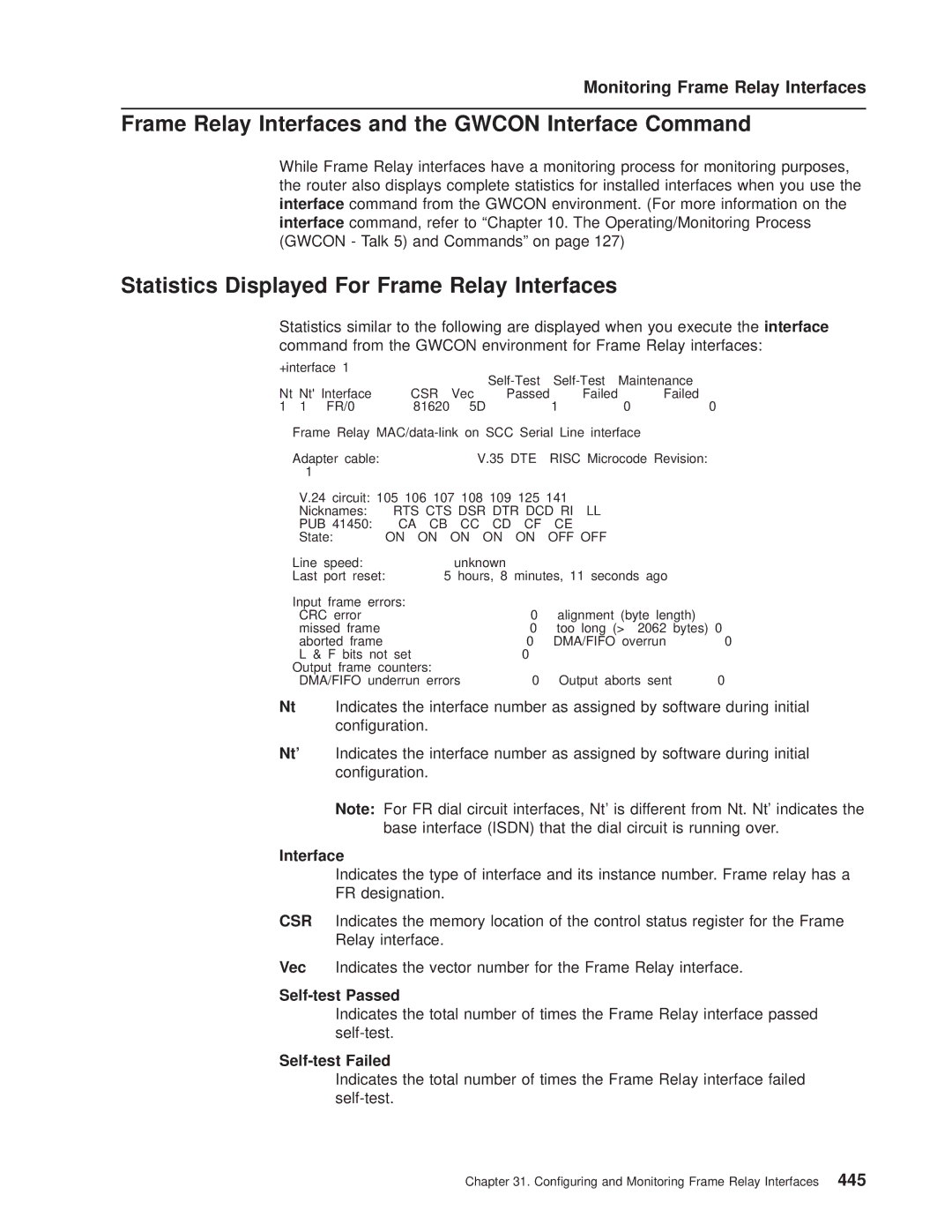 IBM SC30-3681-08 Frame Relay Interfaces and the Gwcon Interface Command, Statistics Displayed For Frame Relay Interfaces 