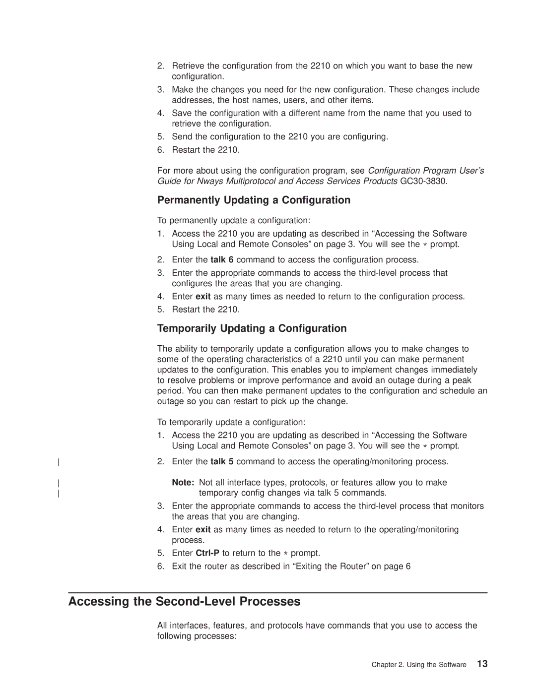 IBM SC30-3681-08 manual Accessing the Second-Level Processes, Permanently Updating a Conguration 