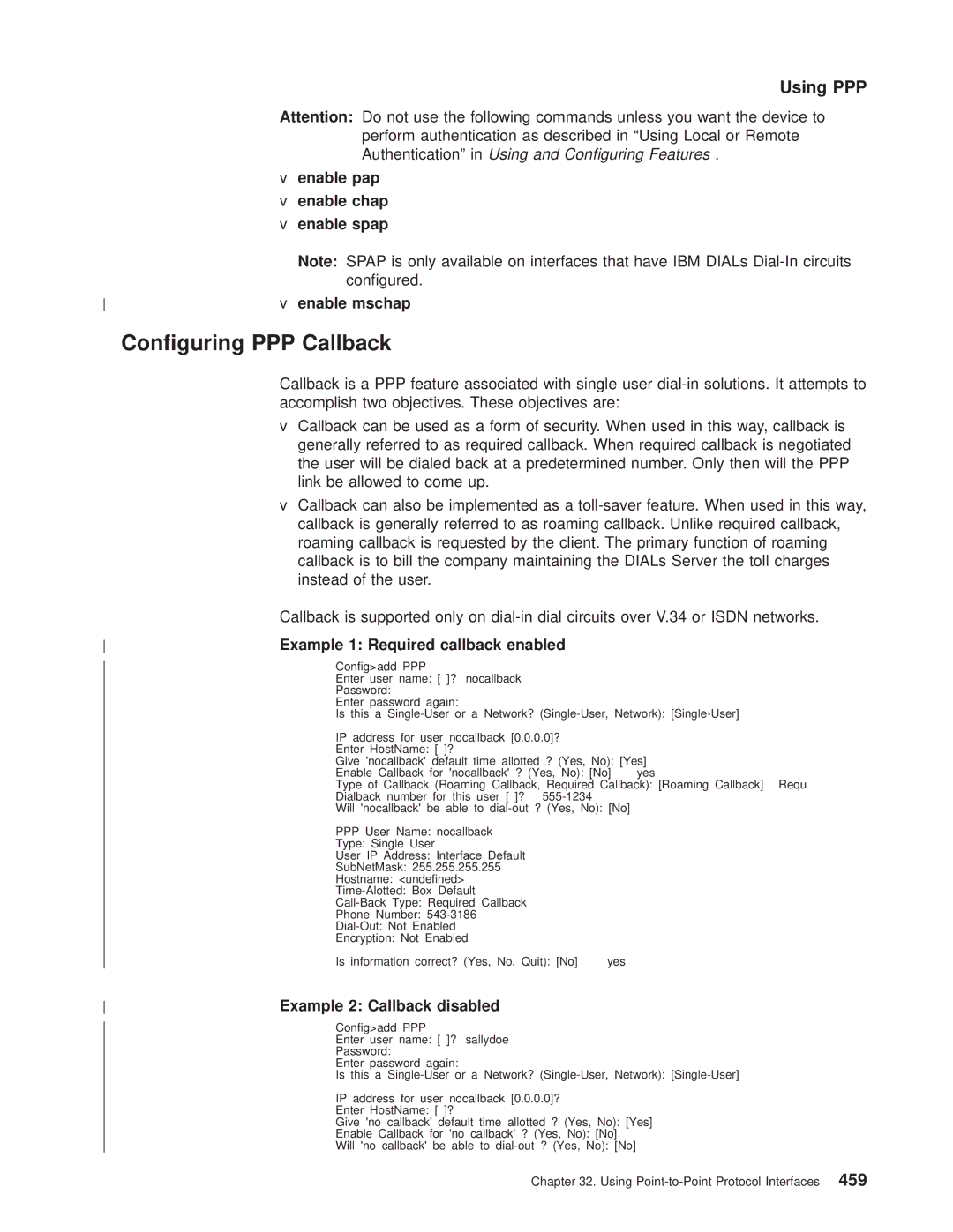 IBM SC30-3681-08 manual Conguring PPP Callback, 459 