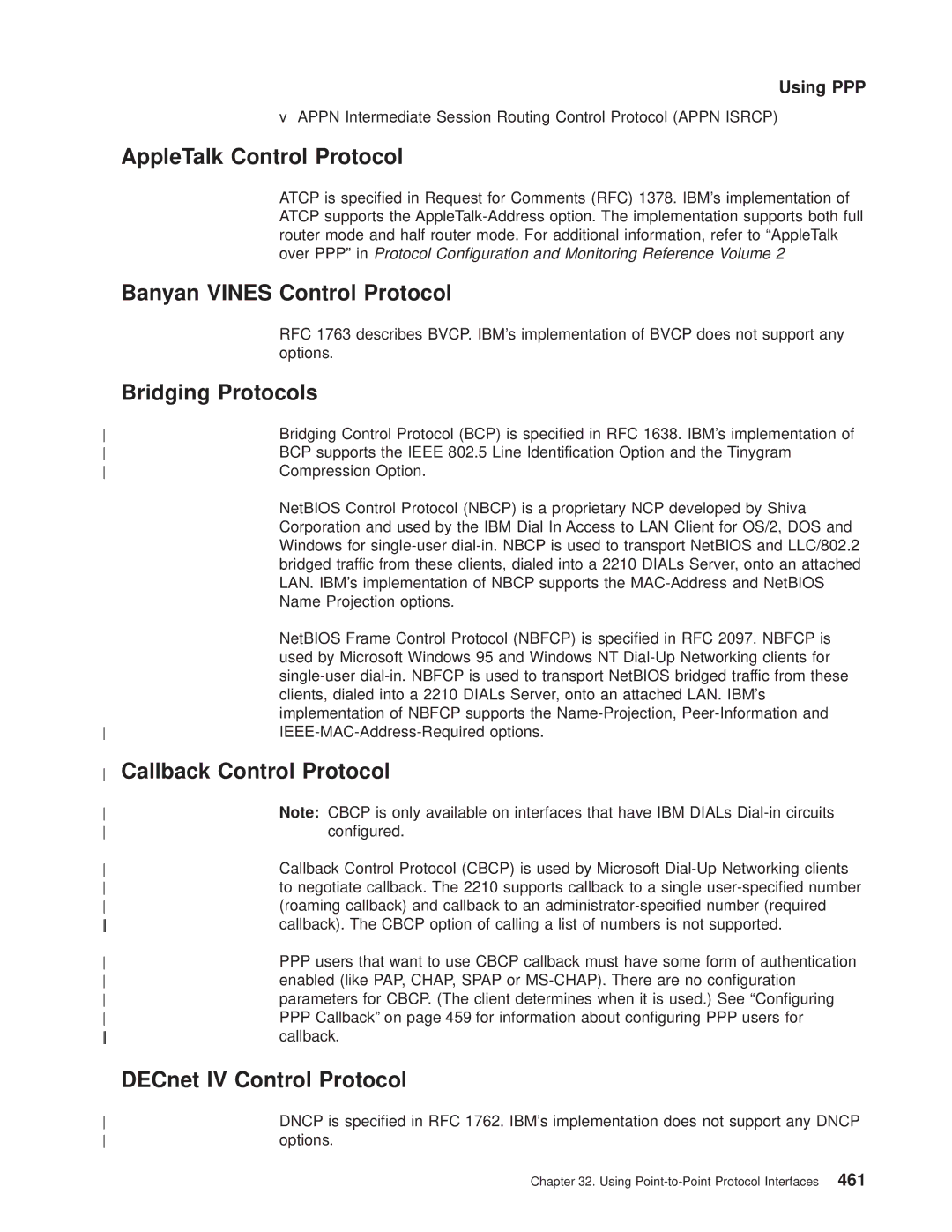 IBM SC30-3681-08 AppleTalk Control Protocol, Banyan Vines Control Protocol, Bridging Protocols, Callback Control Protocol 