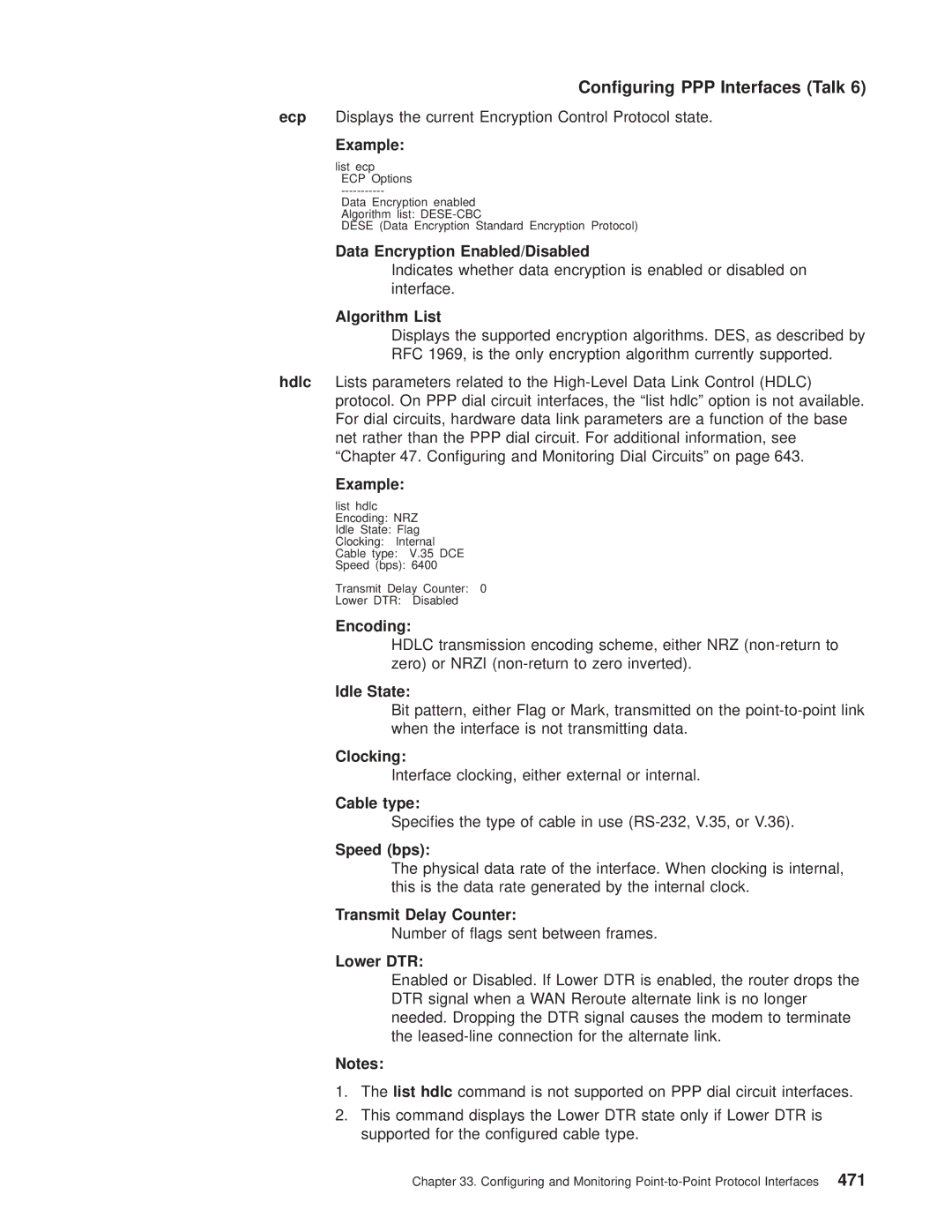 IBM SC30-3681-08 manual Data Encryption Enabled/Disabled, Algorithm List, Idle State, Speed bps, Transmit Delay Counter 