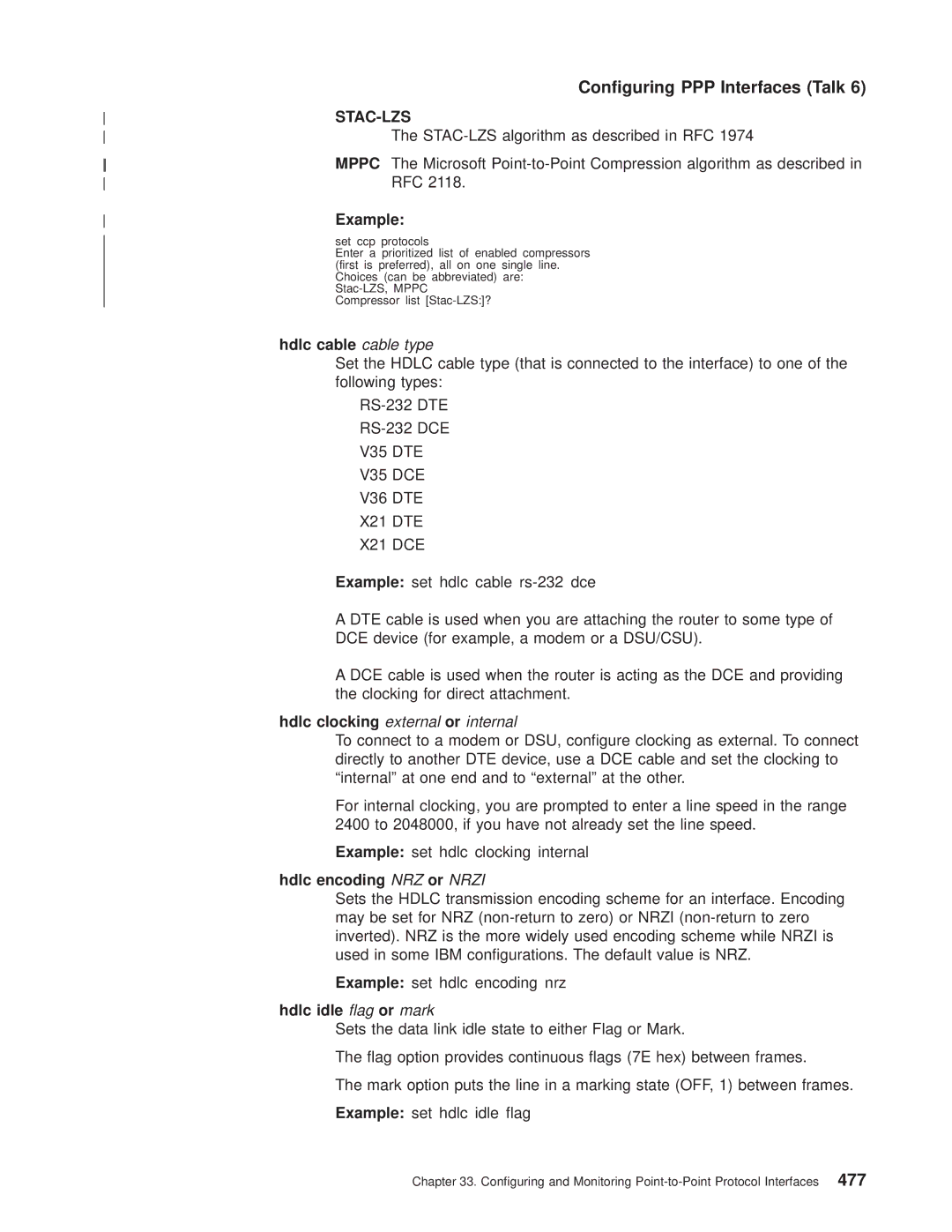 IBM SC30-3681-08 manual Hdlc cable cable type, Hdlc clocking external or internal, Hdlc encoding NRZ or Nrzi 