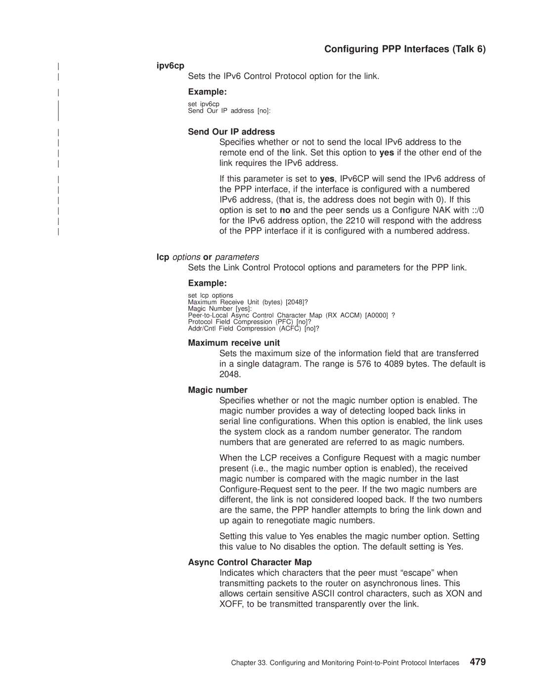 IBM SC30-3681-08 manual Lcp options or parameters, Maximum receive unit, Async Control Character Map 