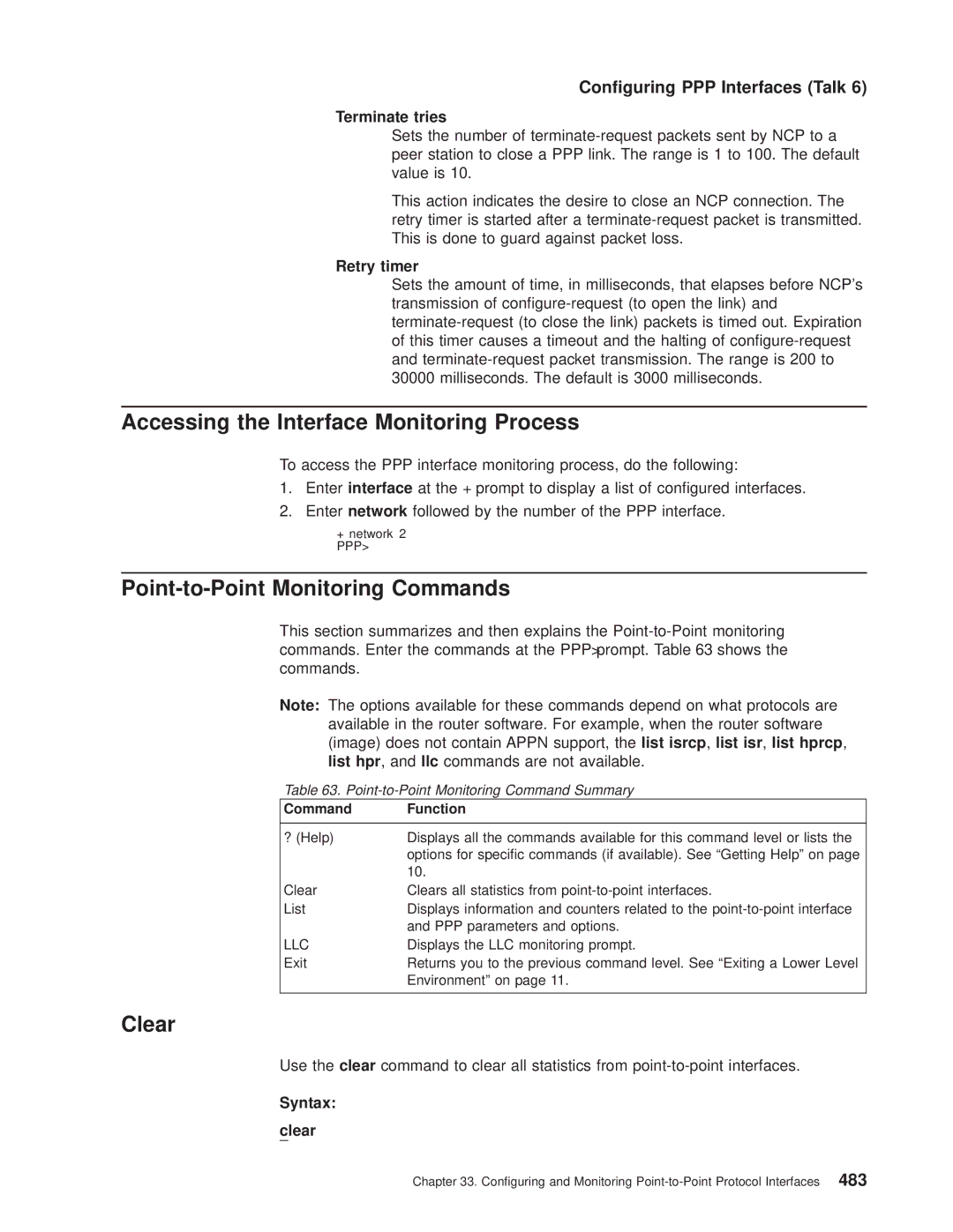 IBM SC30-3681-08 manual Point-to-Point Monitoring Commands, Point-to-Point Monitoring Command Summary, + network 2 PPP 