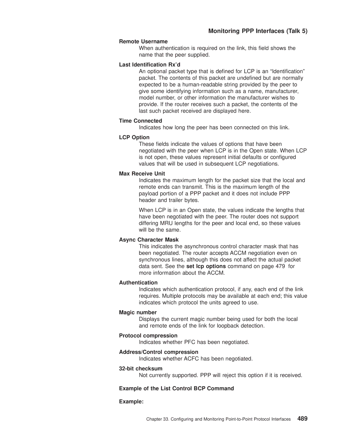 IBM SC30-3681-08 Remote Username, Last Identication Rxd, Time Connected, LCP Option, Async Character Mask, Authentication 