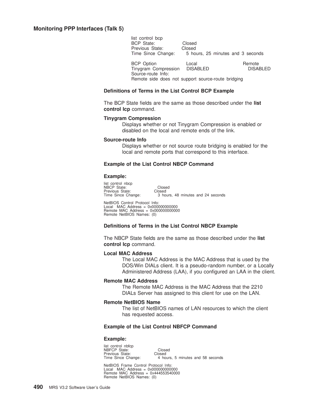 IBM SC30-3681-08 manual Denitions of Terms in the List Control BCP Example, Source-route Info, Local MAC Address 