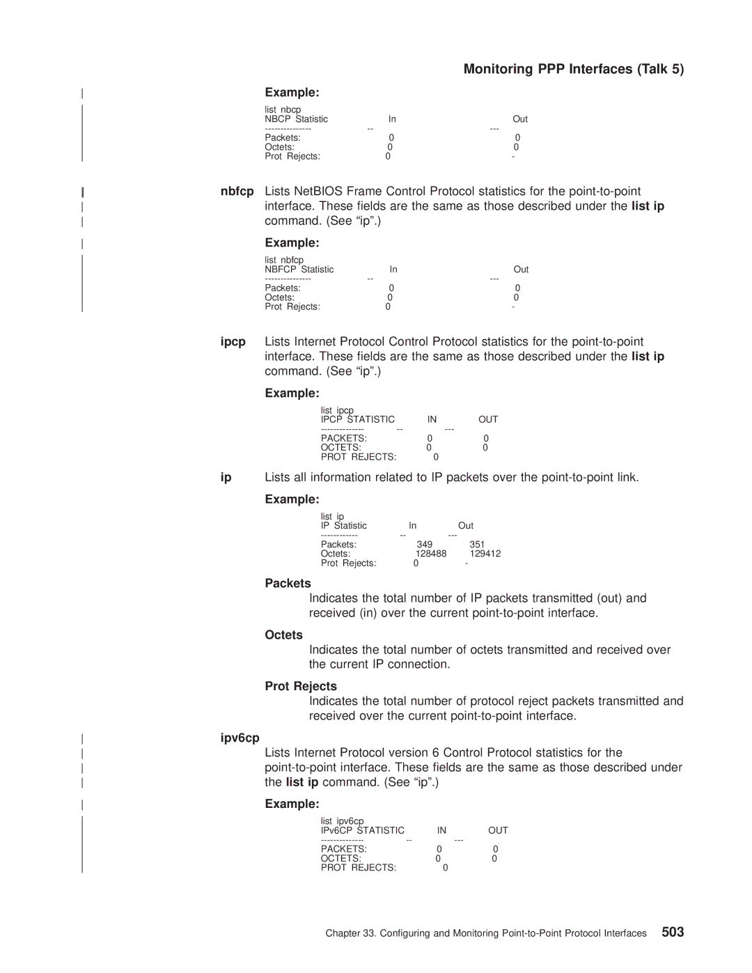 IBM SC30-3681-08 manual Command. See ªipº, Current IP connection, List ip command. See ªipº 