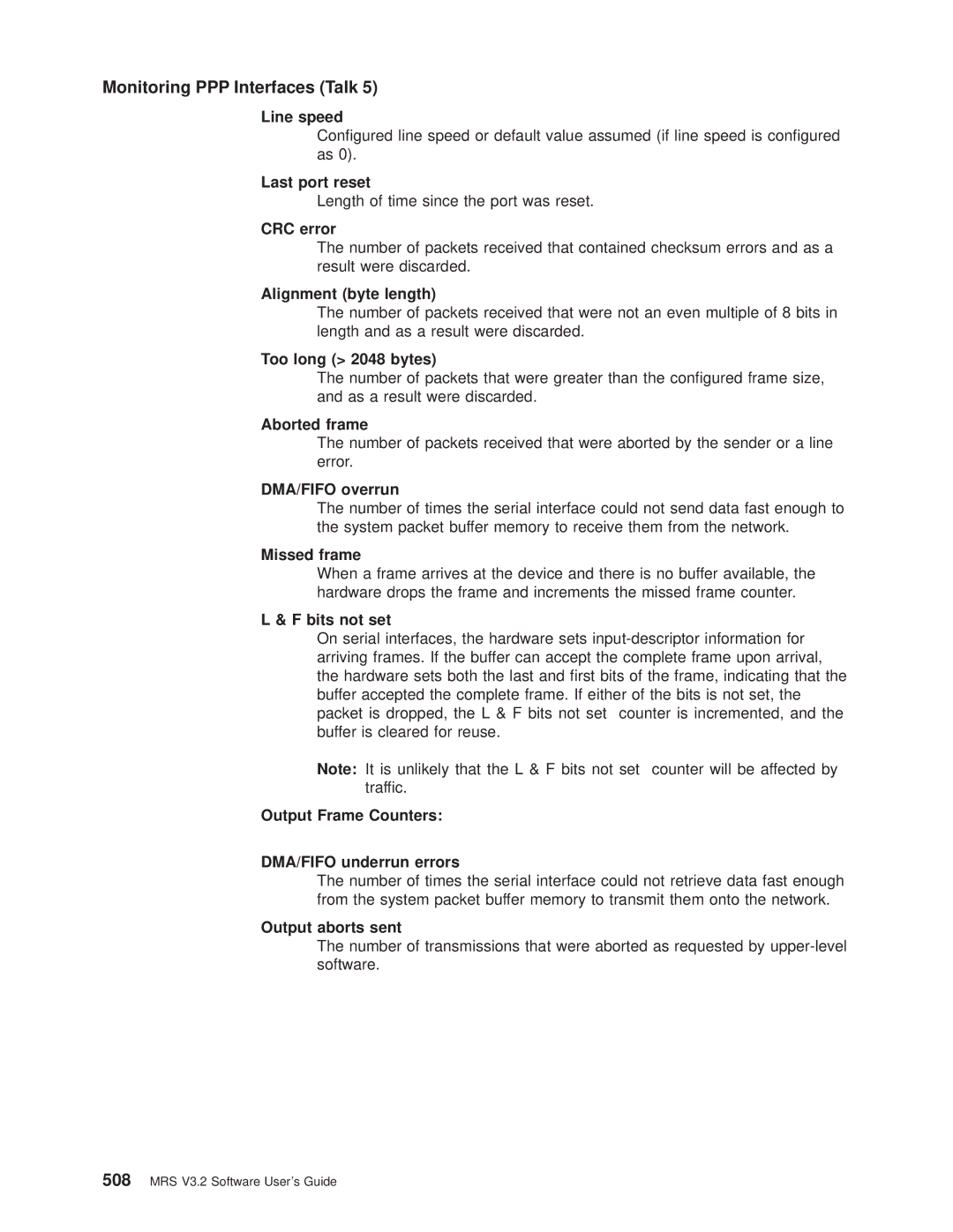 IBM SC30-3681-08 manual Length of time since the port was reset, Alignment byte length, Too long 2048 bytes 