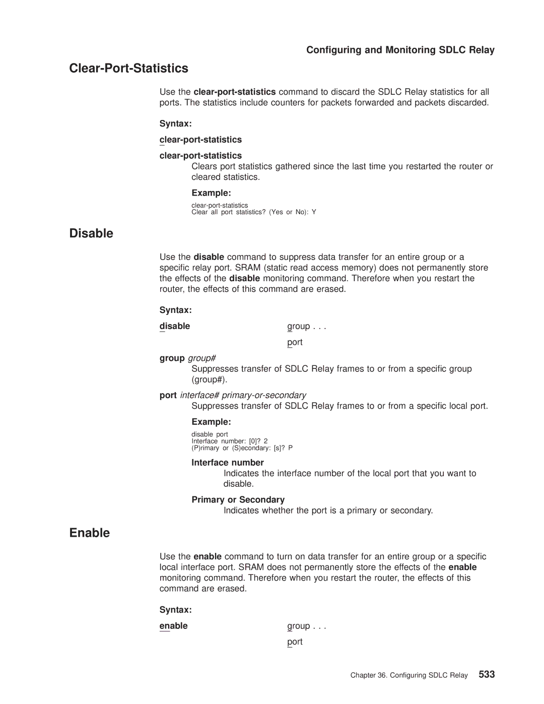 IBM SC30-3681-08 manual Clear-Port-Statistics, Syntax Clear-port-statistics, Port interface# primary-or-secondary 