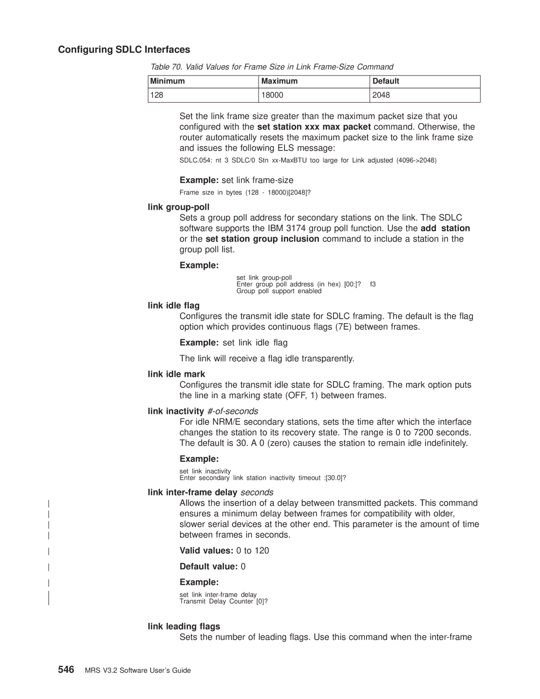 IBM SC30-3681-08 manual Link group-poll, Link idle ¯ag, Link idle mark, Link inactivity #-of-seconds, Link leading ¯ags 