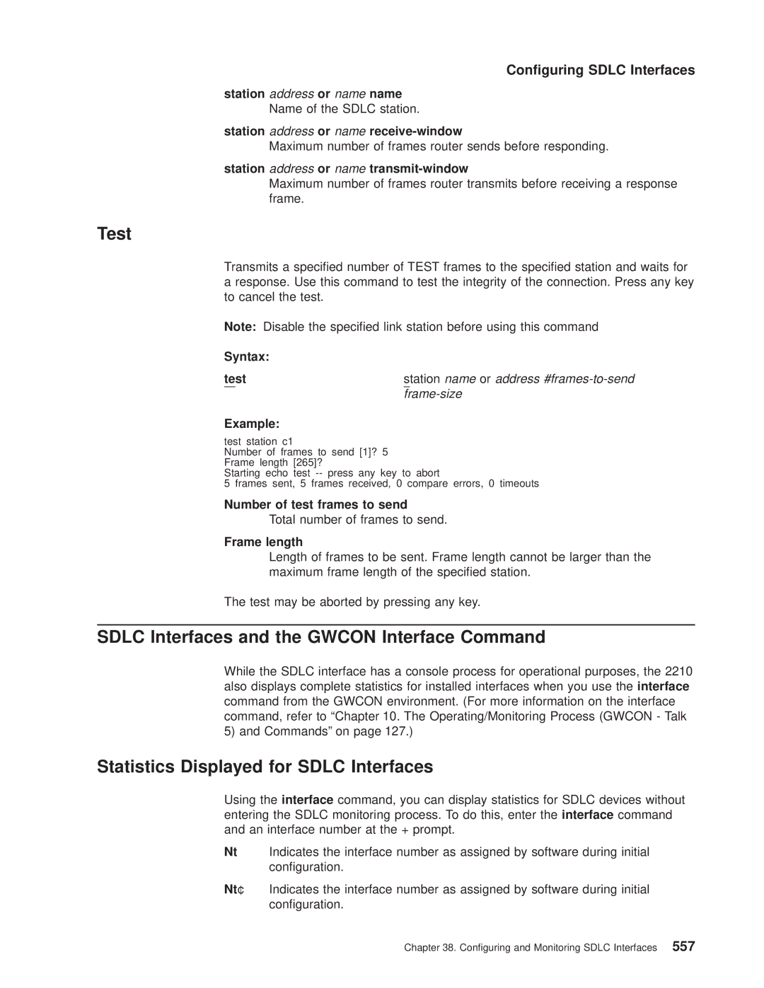 IBM SC30-3681-08 Sdlc Interfaces and the Gwcon Interface Command, Statistics Displayed for Sdlc Interfaces, Frame length 