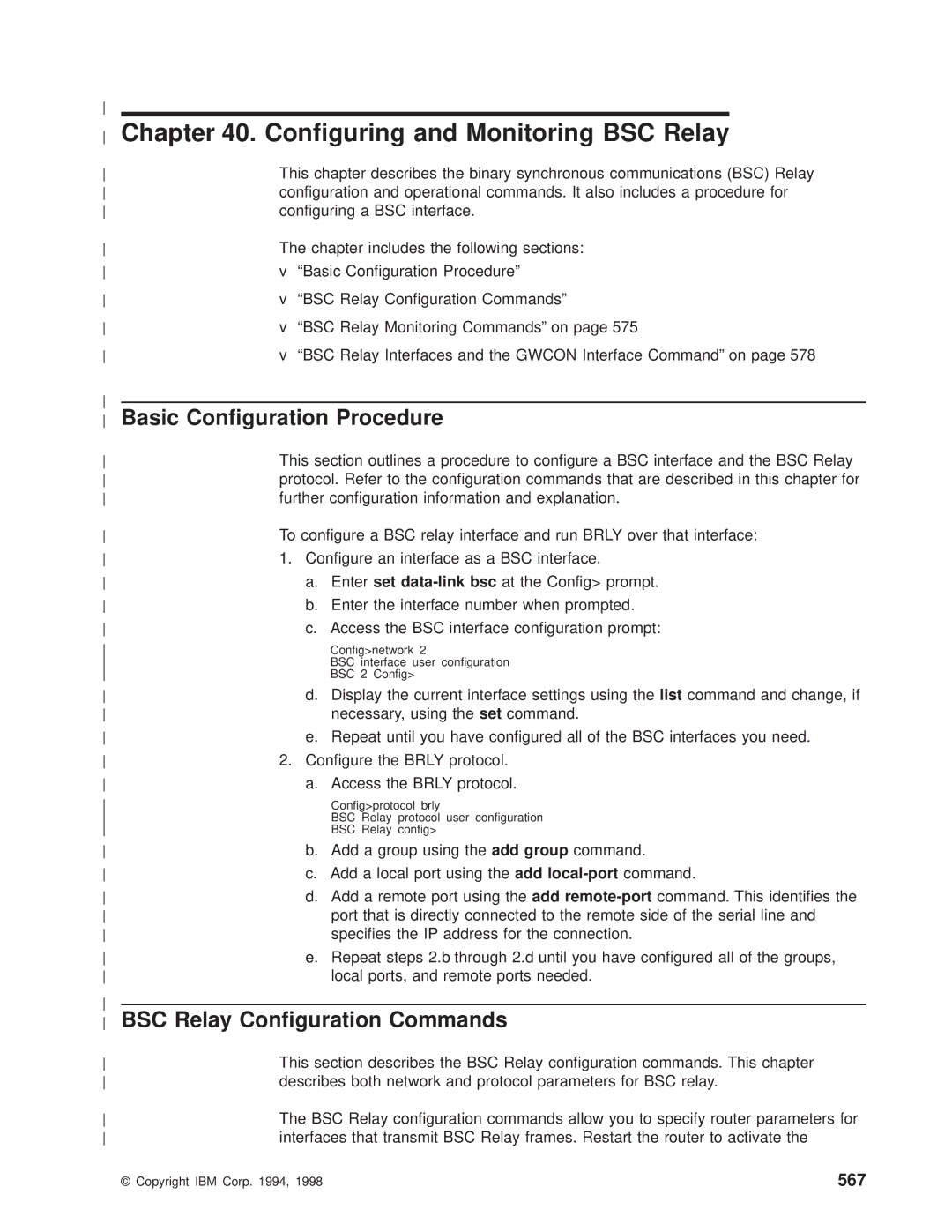 IBM SC30-3681-08 manual Conguring and Monitoring BSC Relay, BSC Relay Conguration Commands, 567 