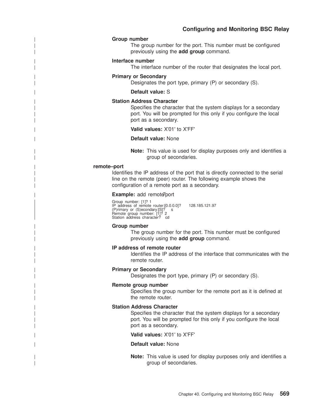 IBM SC30-3681-08 manual Default value S, Station Address Character, Valid values X01 to XFF, Remote group number 