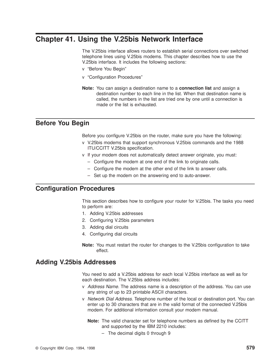 IBM SC30-3681-08 manual Using the V.25bis Network Interface, Adding V.25bis Addresses, 579 