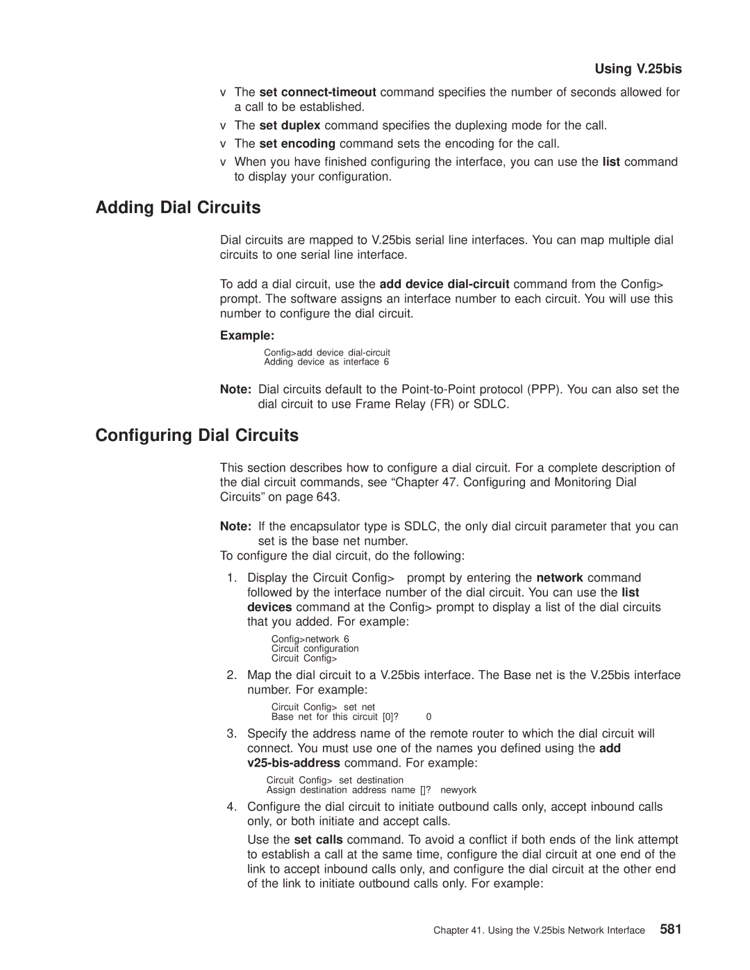 IBM SC30-3681-08 manual Adding Dial Circuits, Conguring Dial Circuits, Configadd device dial-circuit 