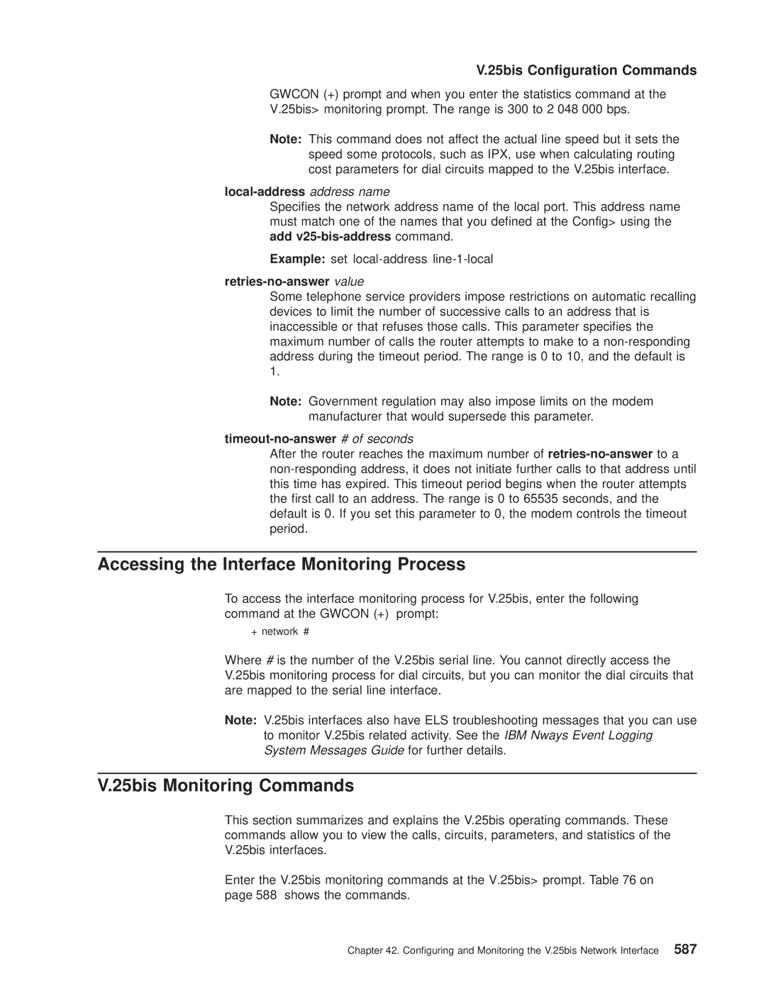 IBM SC30-3681-08 manual 25bis Monitoring Commands, Local-address address name, Add v25-bis-address command 