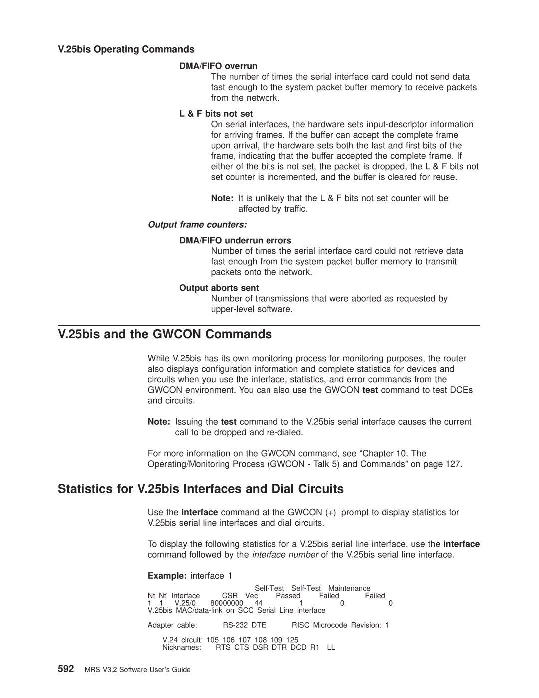 IBM SC30-3681-08 manual 25bis and the Gwcon Commands, Statistics for V.25bis Interfaces and Dial Circuits 