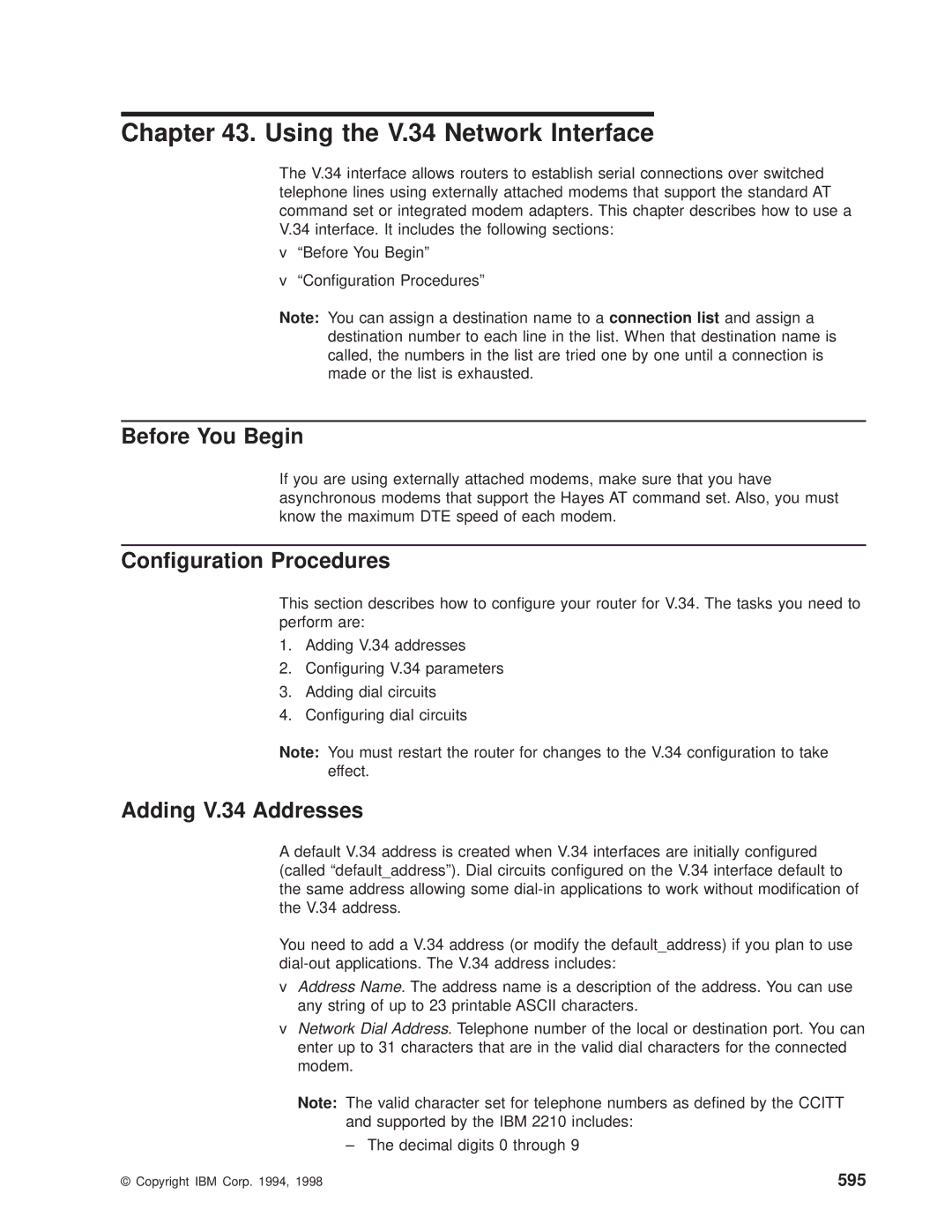 IBM SC30-3681-08 manual Using the V.34 Network Interface, Adding V.34 Addresses, 595 