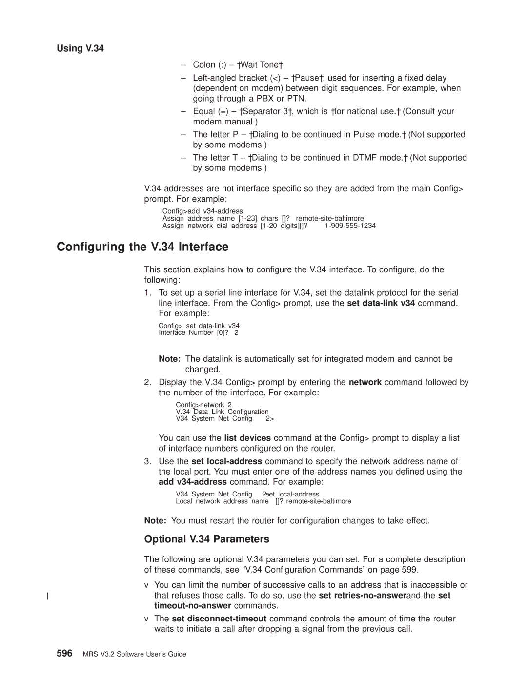 IBM SC30-3681-08 manual Conguring the V.34 Interface, Optional V.34 Parameters, Using 