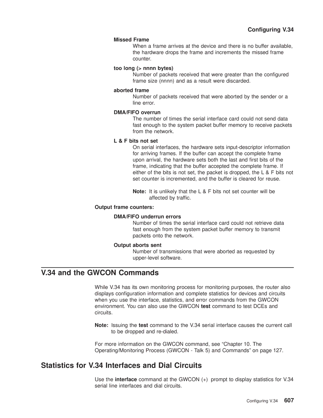 IBM SC30-3681-08 manual Statistics for V.34 Interfaces and Dial Circuits, Missed Frame 