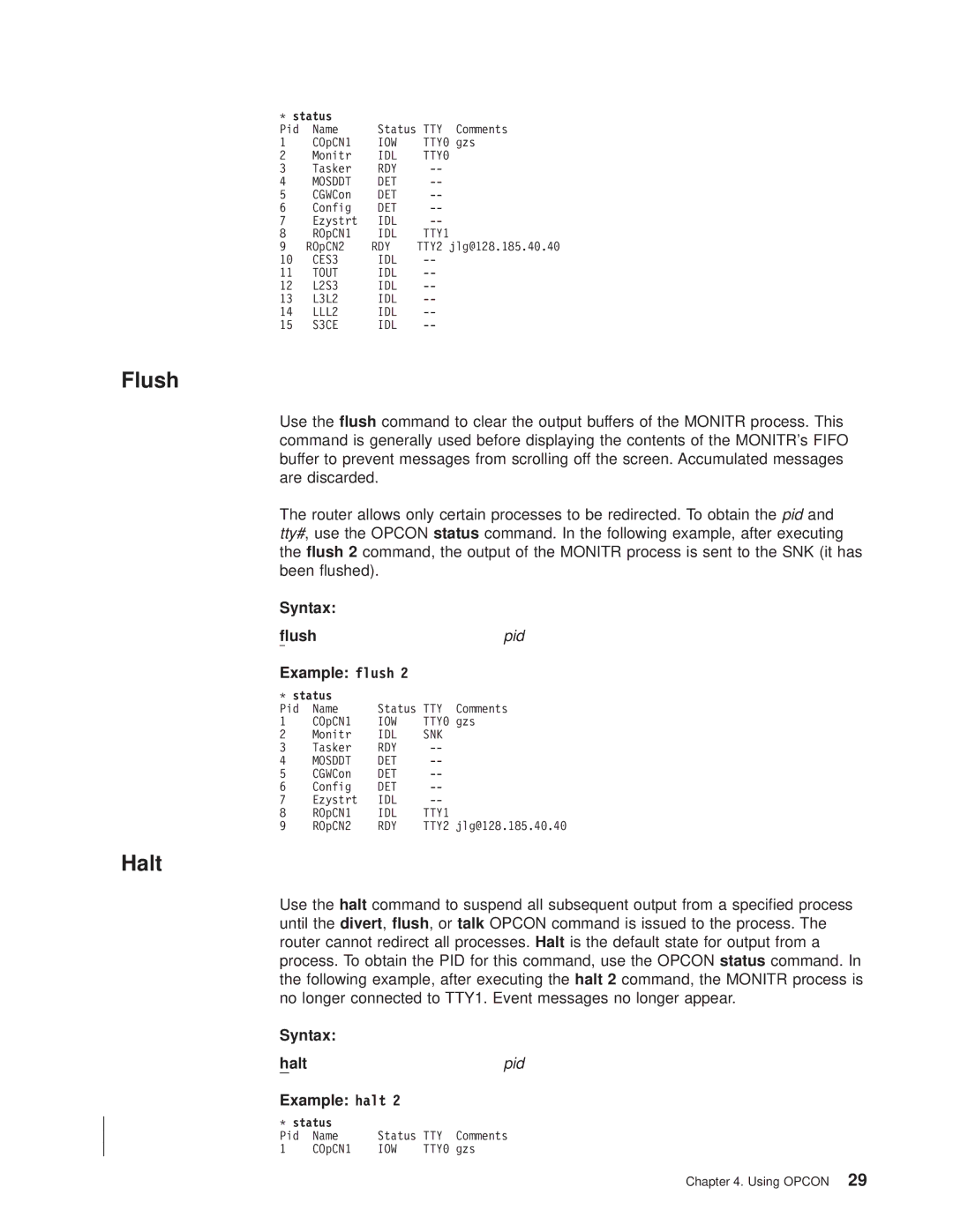 IBM SC30-3681-08 manual Flush, Halt 