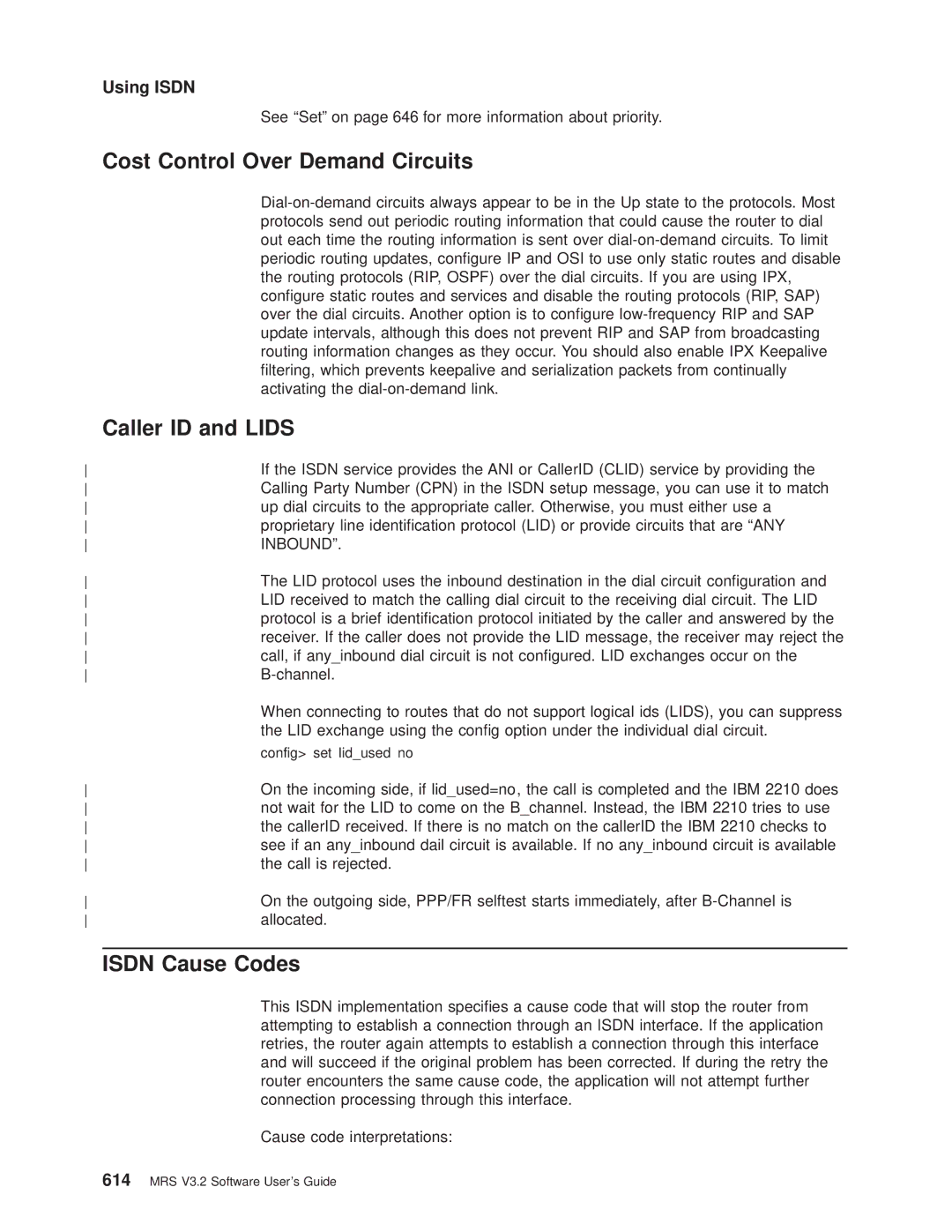 IBM SC30-3681-08 manual Cost Control Over Demand Circuits, Caller ID and Lids, Isdn Cause Codes 