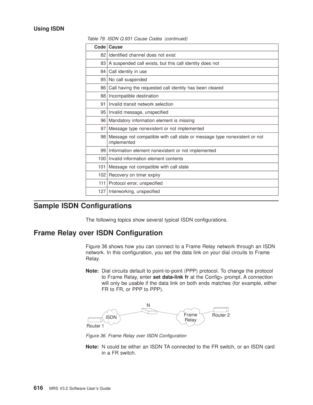 IBM SC30-3681-08 manual Sample Isdn Congurations, Frame Relay over Isdn Conguration 