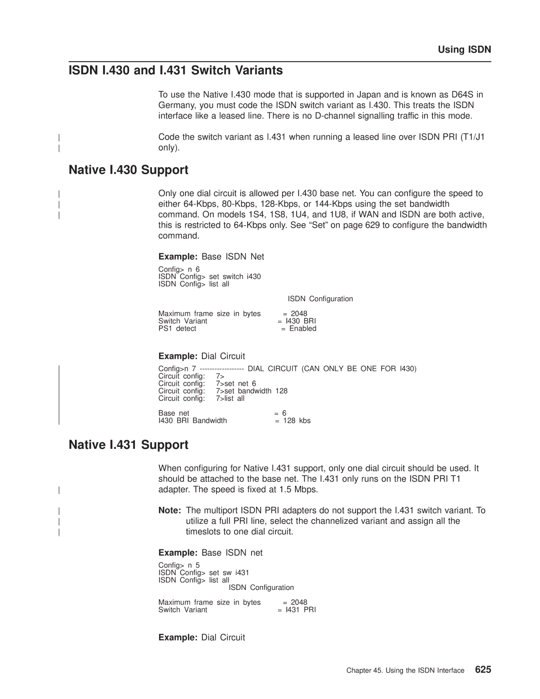 IBM SC30-3681-08 manual Isdn I.430 and I.431 Switch Variants, Native I.430 Support, Native I.431 Support 