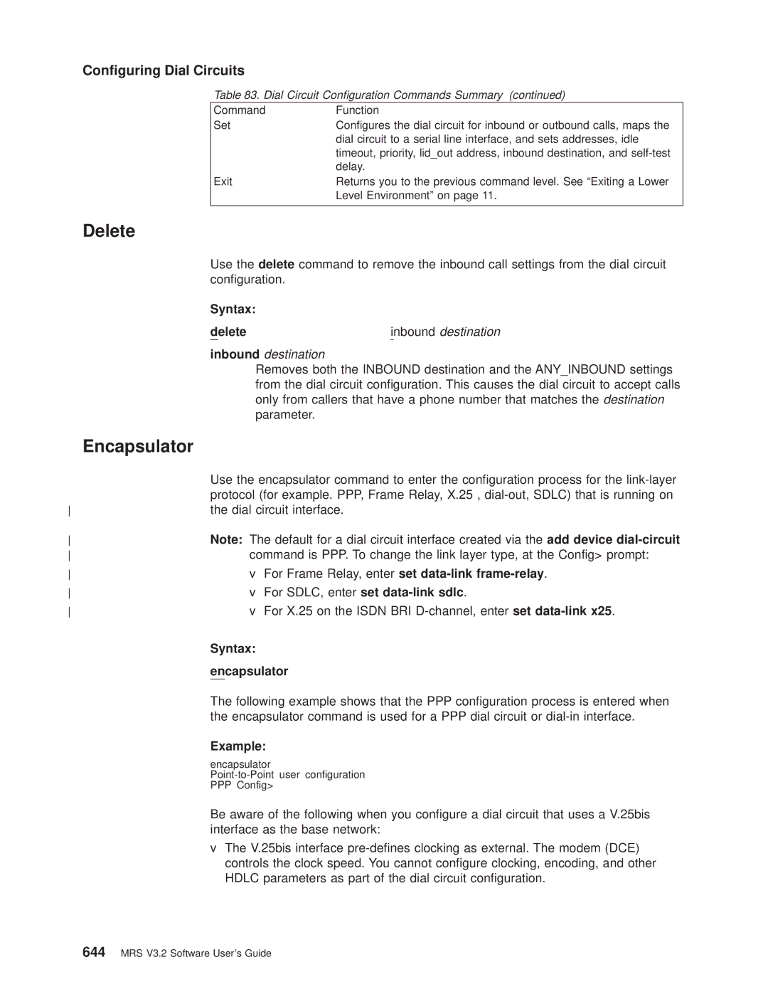 IBM SC30-3681-08 Conguring Dial Circuits, Nbound destination, Inbound destination, For SDLC, enter set data-link sdlc 