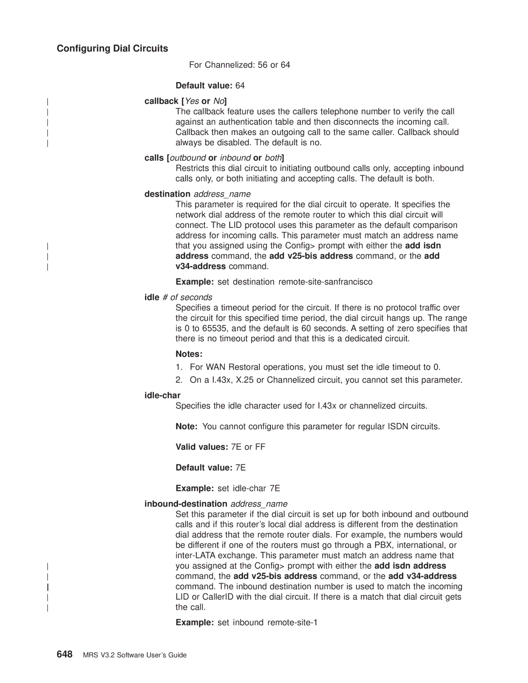 IBM SC30-3681-08 manual Callback Yes or No, Destination addressname, V34-address command, Idle-char, Valid values 7E or FF 