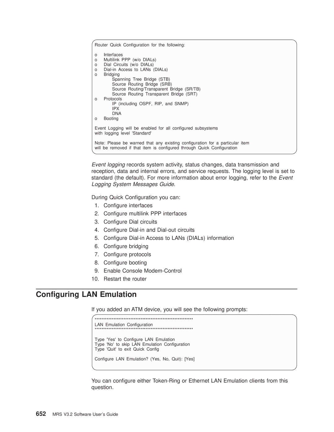 IBM SC30-3681-08 manual Conguring LAN Emulation, Ipx Dna 