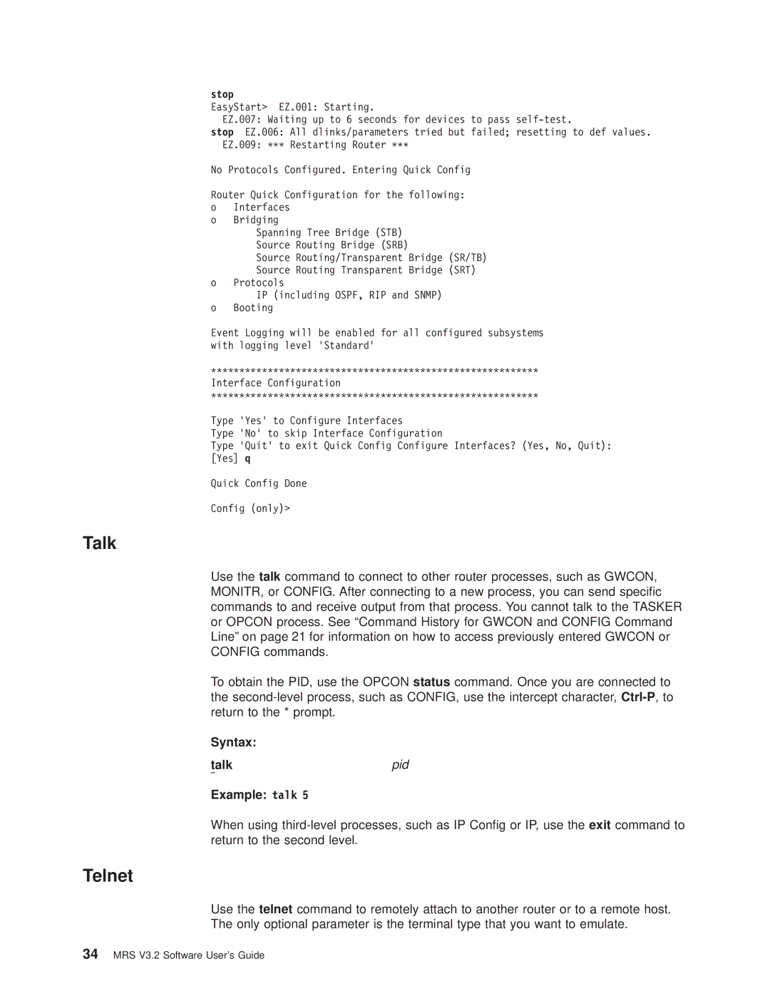 IBM SC30-3681-08 manual Telnet, Syntax Talk, Example talk 