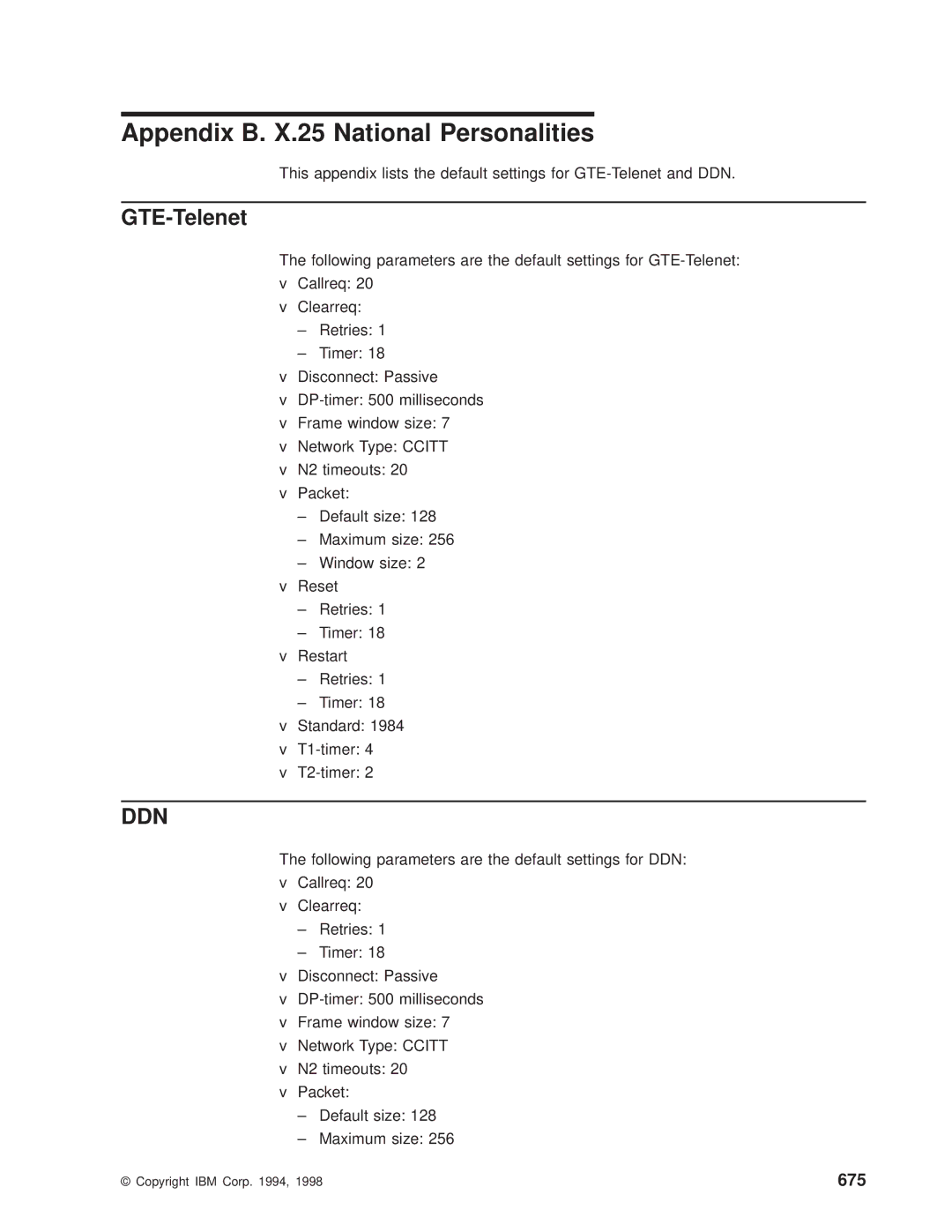 IBM SC30-3681-08 manual Appendix B. X.25 National Personalities, GTE-Telenet, 675 