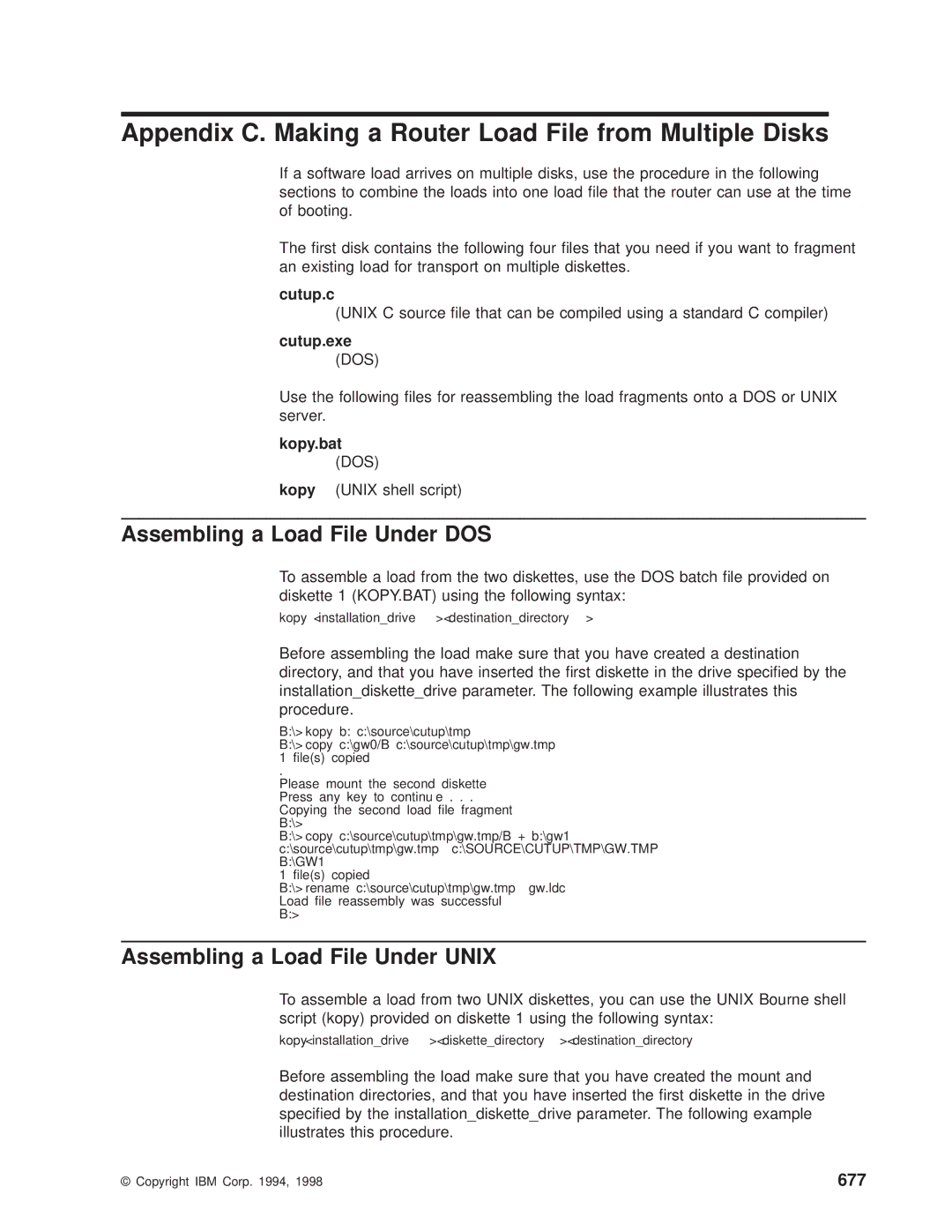 IBM SC30-3681-08 manual Appendix C. Making a Router Load File from Multiple Disks, Assembling a Load File Under DOS, 677 