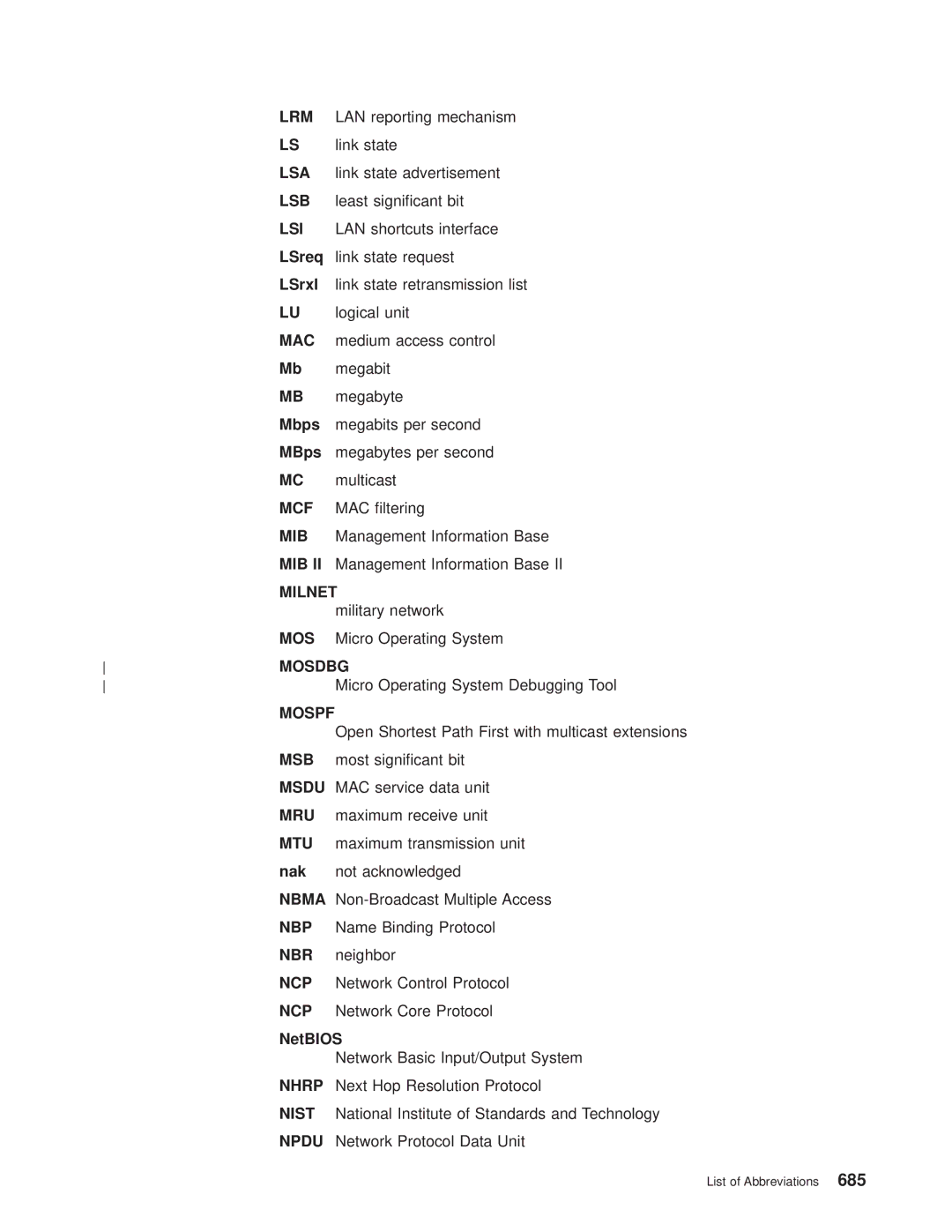 IBM SC30-3681-08 manual LSreq, LSrxl, Mbps, Nak, NetBIOS 