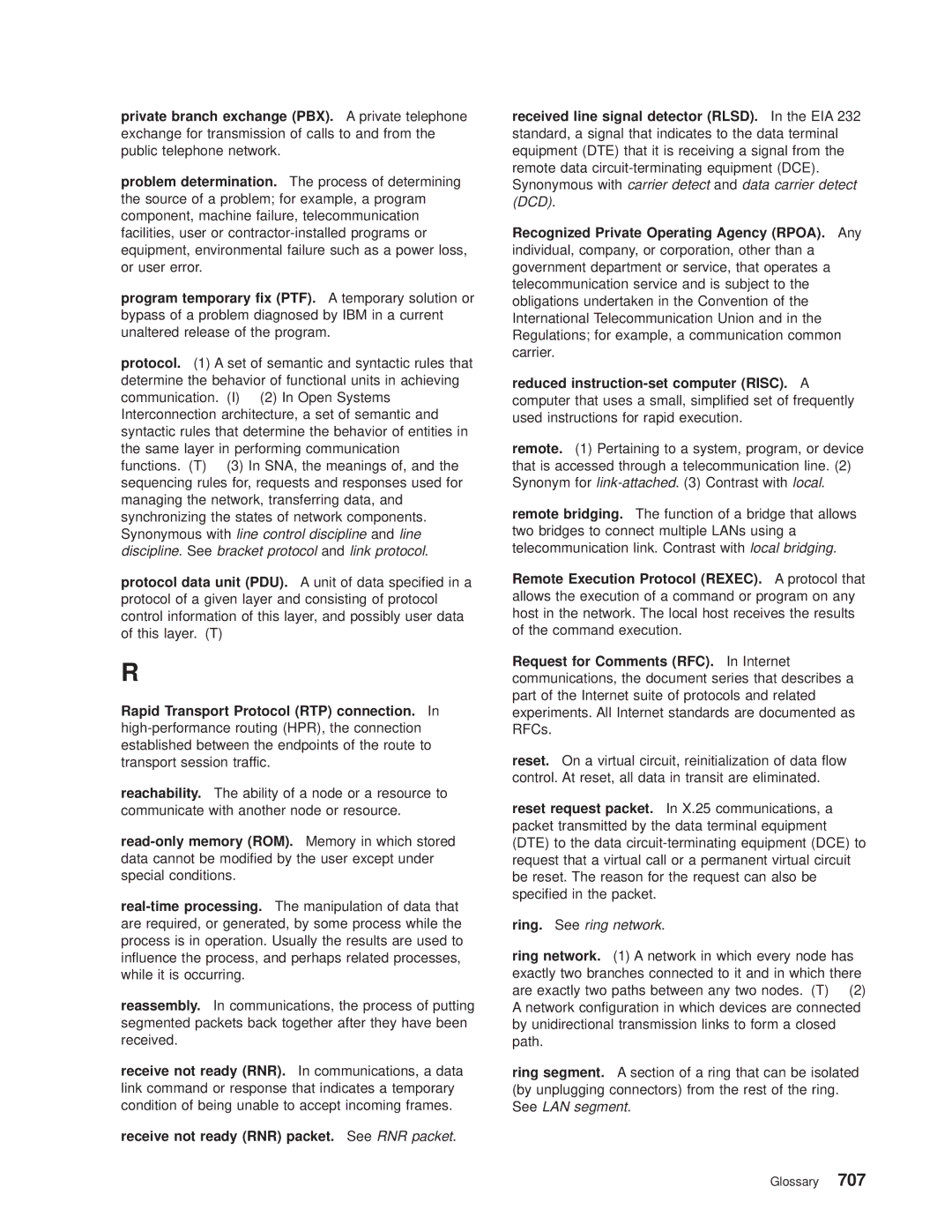 IBM SC30-3681-08 manual Rapid Transport Protocol RTP connection, Ring. See ring network 